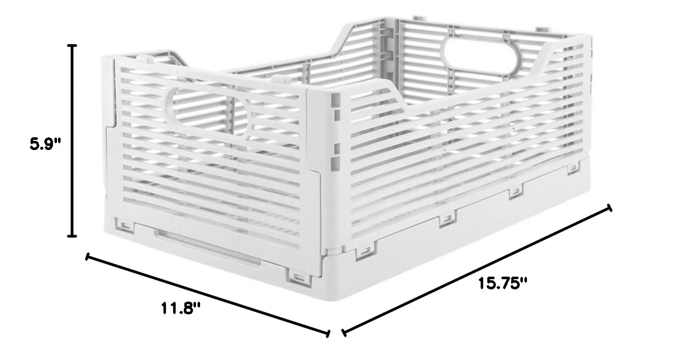 Stackable Folding Storage Crate - White Medium (3-Pack) for Desk Organization, Beauty Supplies & Closet Storage - Perfect for Home, Office & Dorm Room Organization