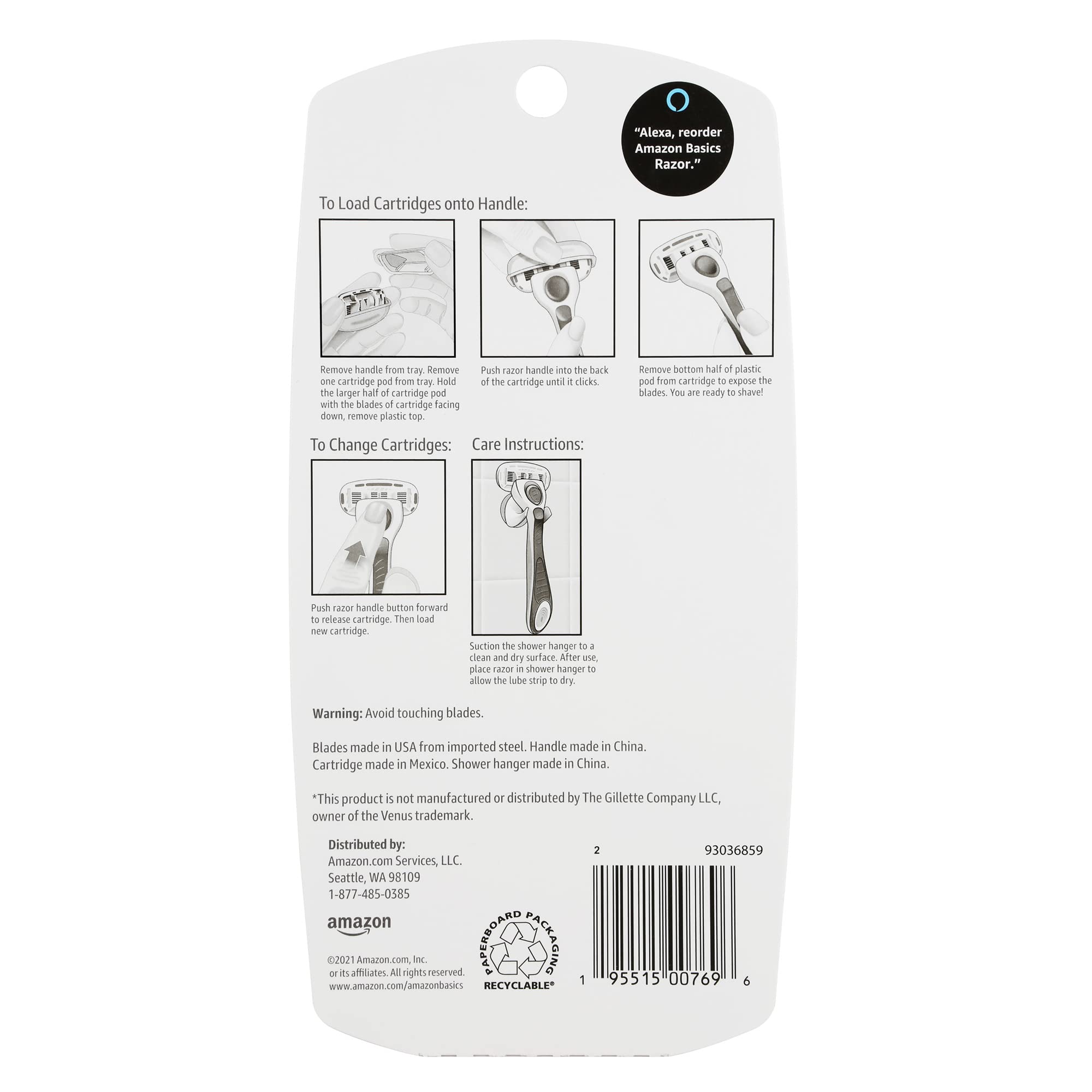 Amazon Basics 5-Blade Women's Razor with Handle, 2 Replacement Cartridges & Shower Hanger - Smooth Shaving for Legs, Underarms & Bikini Area - Cartridges Fit Amazon Basics Razor Handles Only (Previously Solimo) - Perfect for Home, Travel & Gym Use