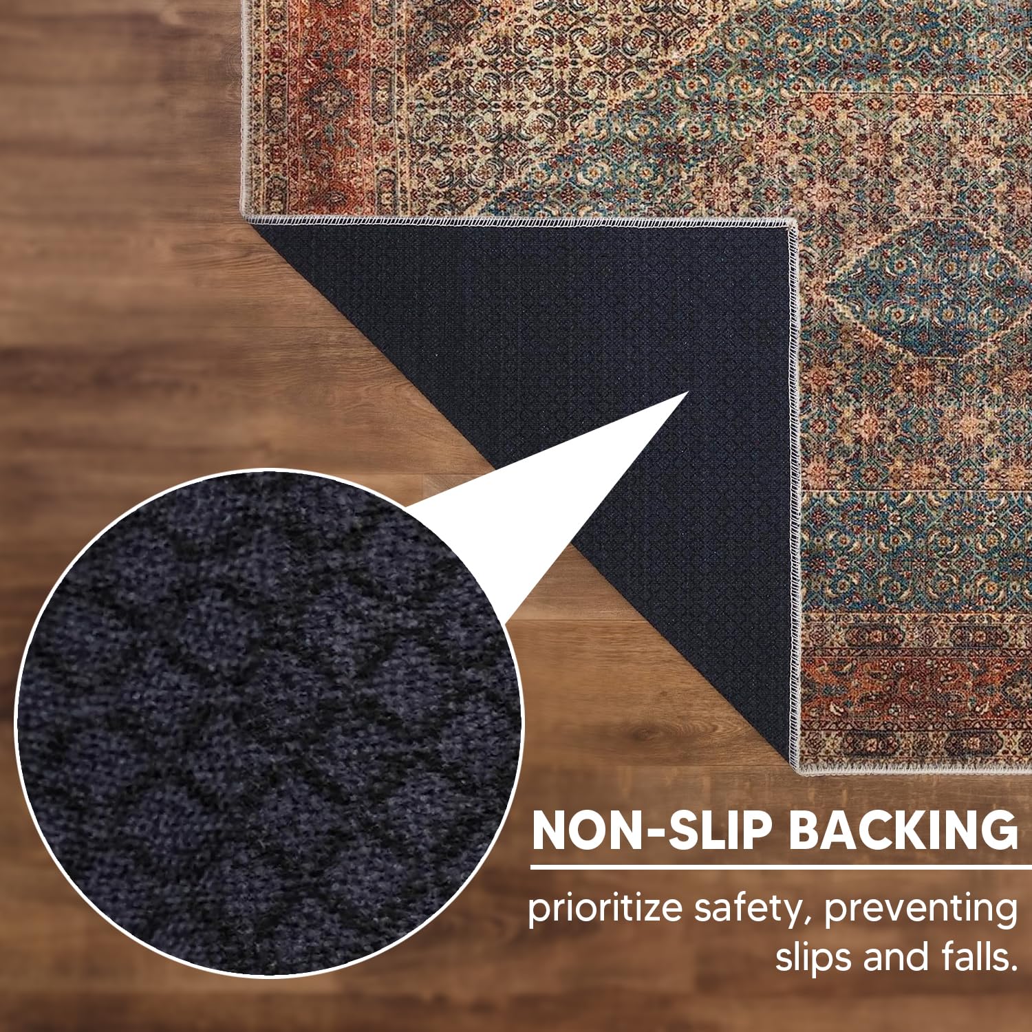 Keen Home Design 2x12 Washable Runner Rug - Non-Slip Vintage Low Pile Rug for Hallway, Entryway, Kitchen & Laundry Room - Durable Easy Clean Carpet (2'6