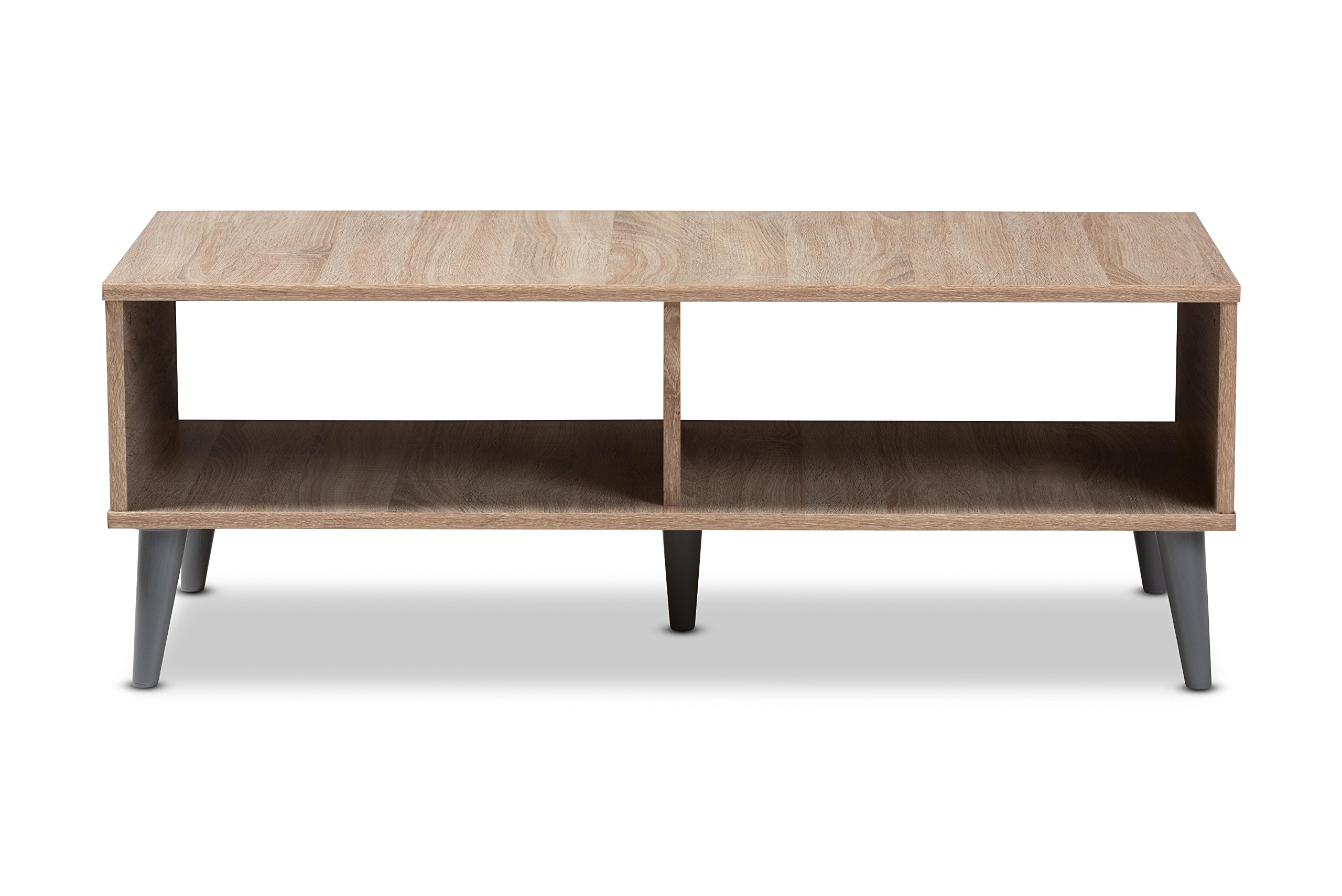 Baxton Studio Piotr Modern Coffee Table - Solid Oak Brown & Dark Gray Finish for Living Room, Lounge & Office Decor