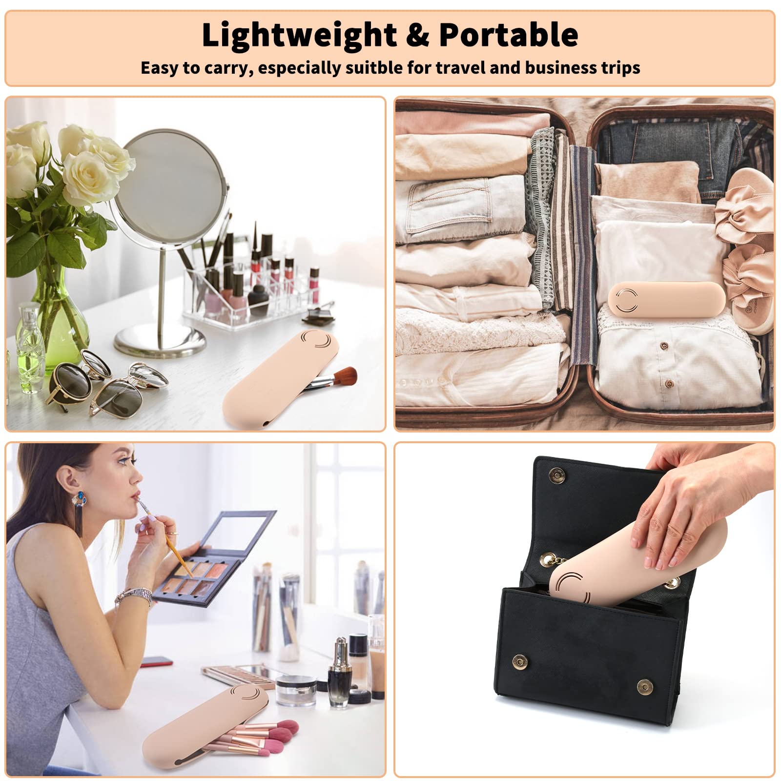 Large Silicone Makeup Brush Holder & Sponge Organizer Set - 7 Piece Travel Makeup Brush Bag with Blender Case & Powder Puff Storage (Khaki) | Perfect for Travel, Home Vanity & Professional Makeup Artists