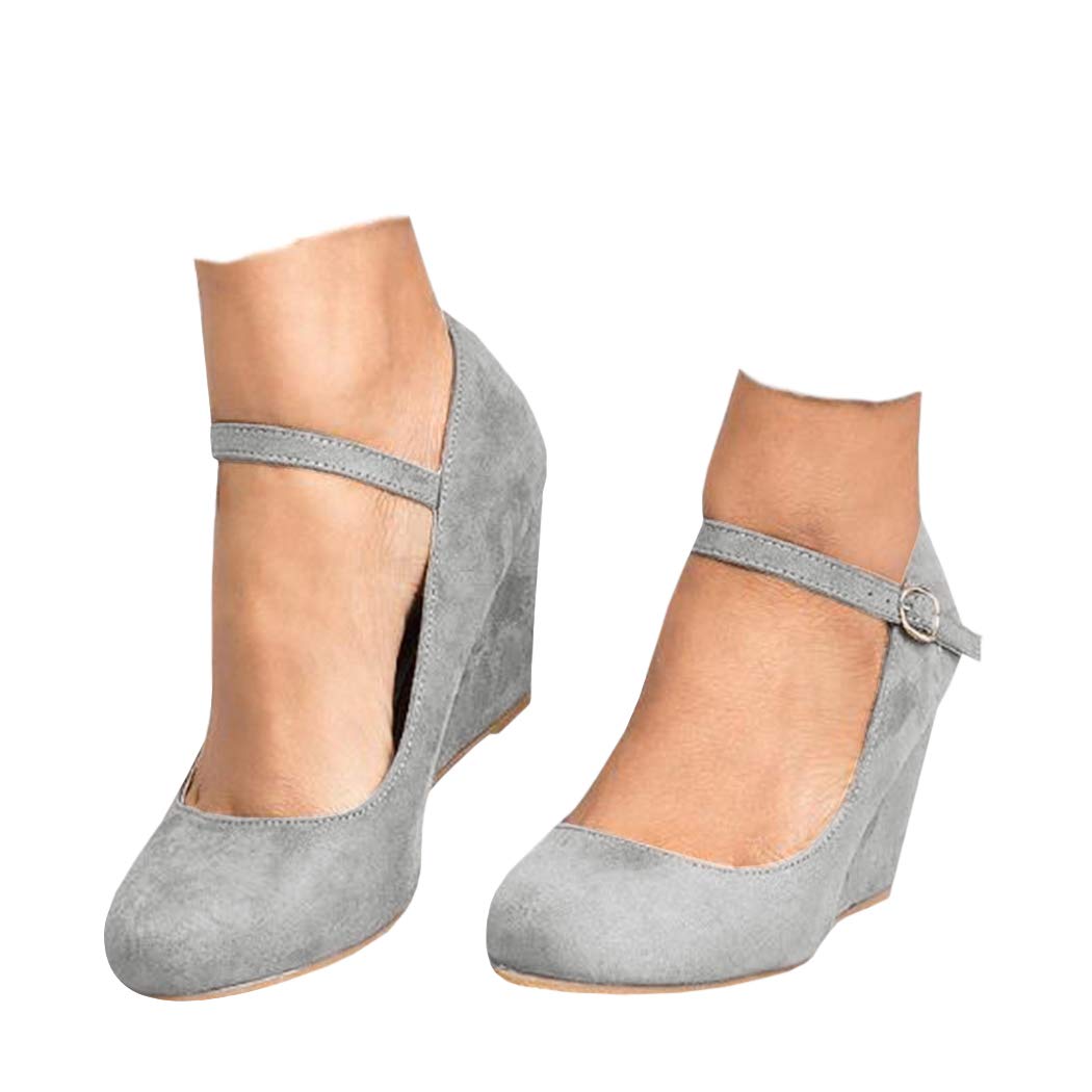 Women's Comfortable Wedge Heel Mary Jane Pumps with Ankle Strap - Round Toe Office & Dress Shoes for Work, Party & Special Occasions