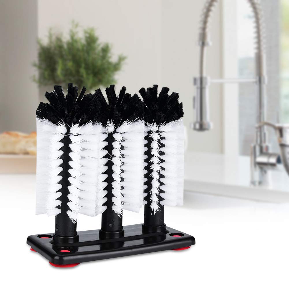 Glass Cup Washer with 3 Brushes & Suction Base - Multi-Purpose Cleaning Tool for Wine Glasses, Mugs, Kitchen Sink - Perfect for Home, Restaurant & Bar Use