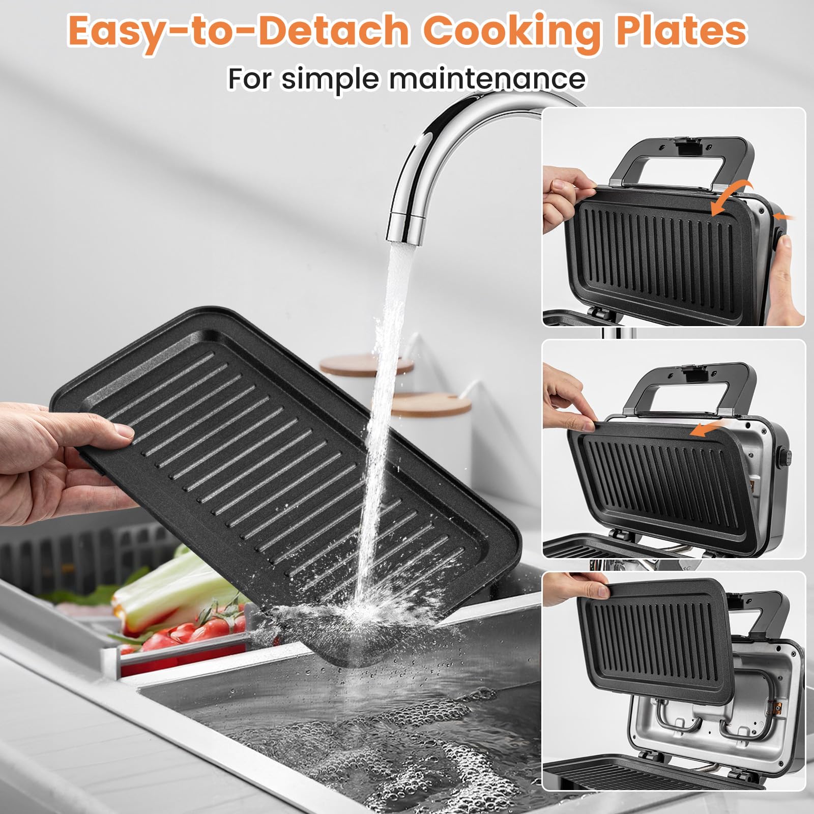 COSTWAY 3-in-1 Sandwich Maker & Waffle Iron, 1200W Electric Grill with 3 Interchangeable Non-Stick Plates, 5-Temperature Settings for Perfect Grilled Cheese, Panini Press & Breakfast Waffles - Ideal for Home, Office & Quick Meals