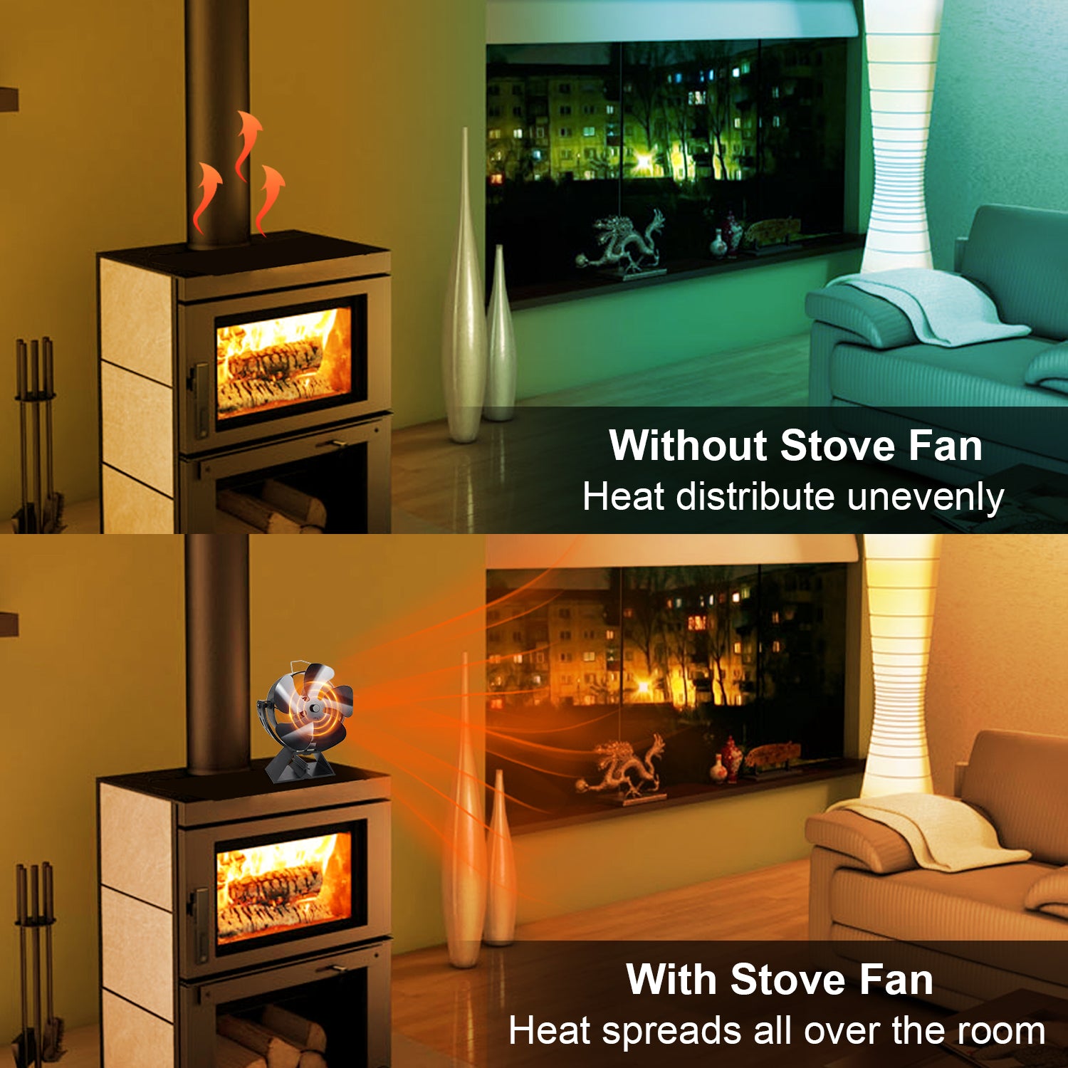 VODA 5-Blade Heat Powered Wood Stove Fan with 180° Adjustable Rotation - Efficient Fireplace Heating for Home, Cabin & RV Use