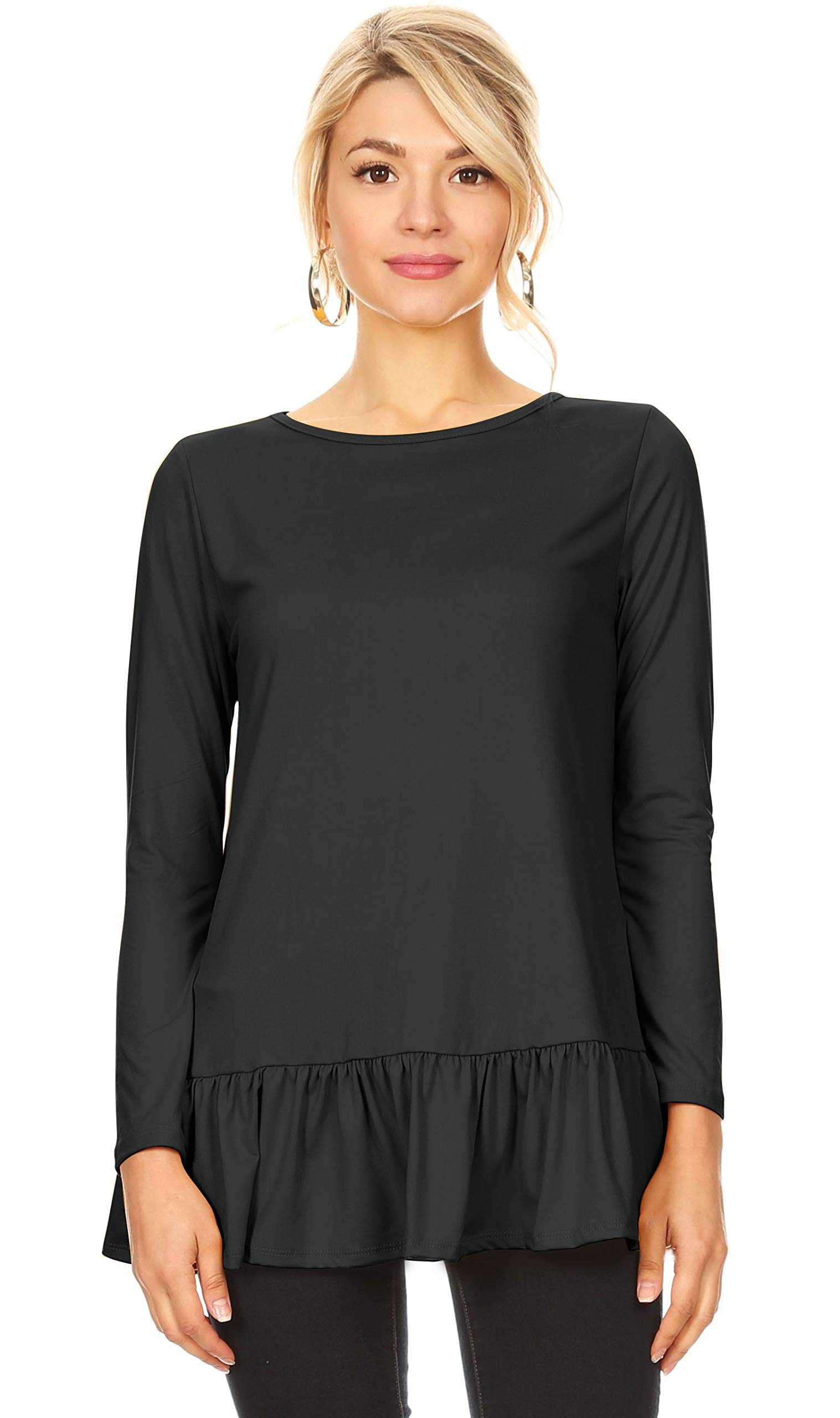 Women's Flowy Loose Tunic Tops - Long & Short Sleeve Blouses for Leggings with Ruffle Hem - Regular & Plus Size Casual Tops for Work, Yoga & Everyday Wear