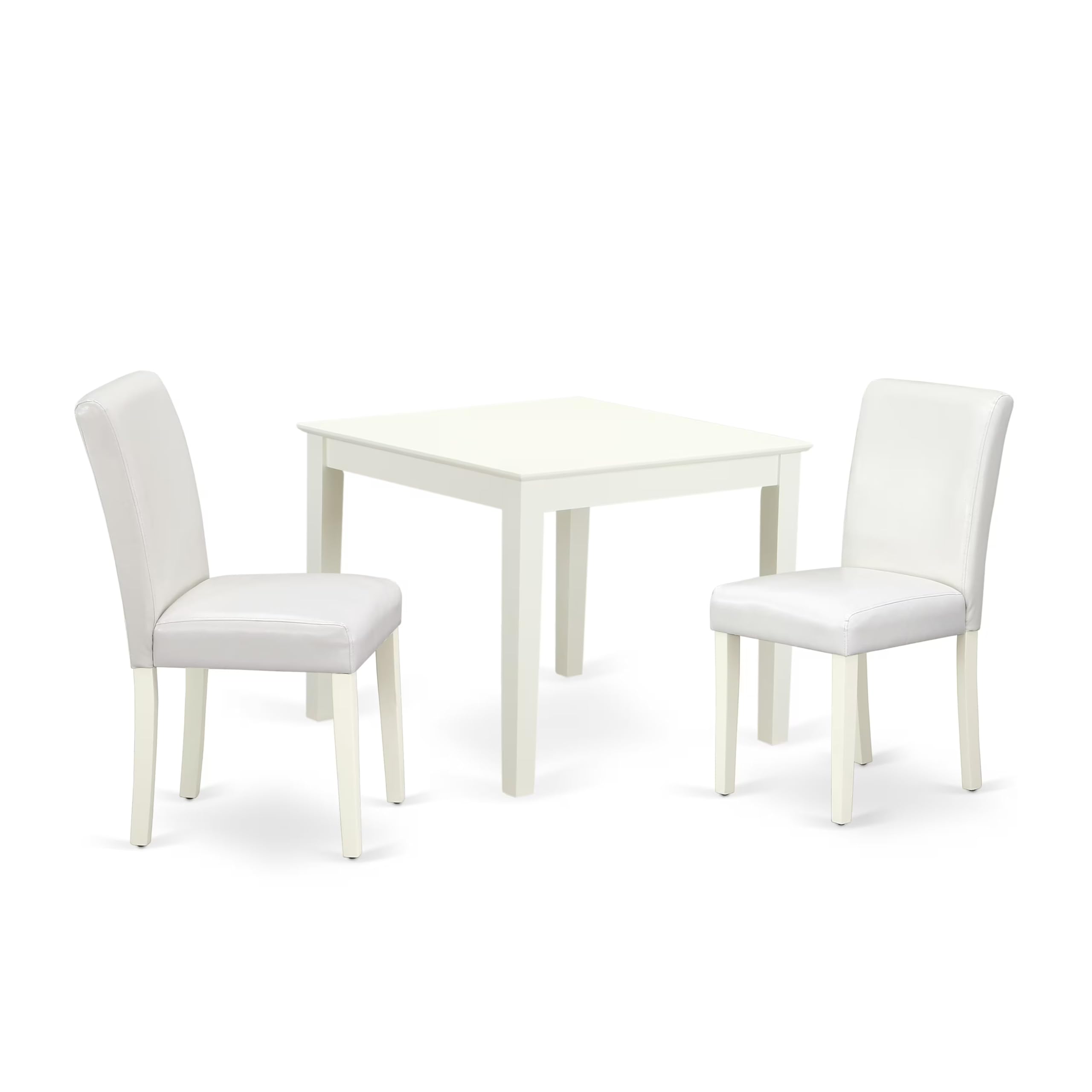 East West Furniture OXAB3-LWH-64 3-Piece Small Space Dining Set - 36x36 Inch Square Table & 2 White Faux Leather Chairs - Perfect for Apartments, Breakfast Nooks & Cozy Kitchens - Linen White Modern Dining Room Furniture