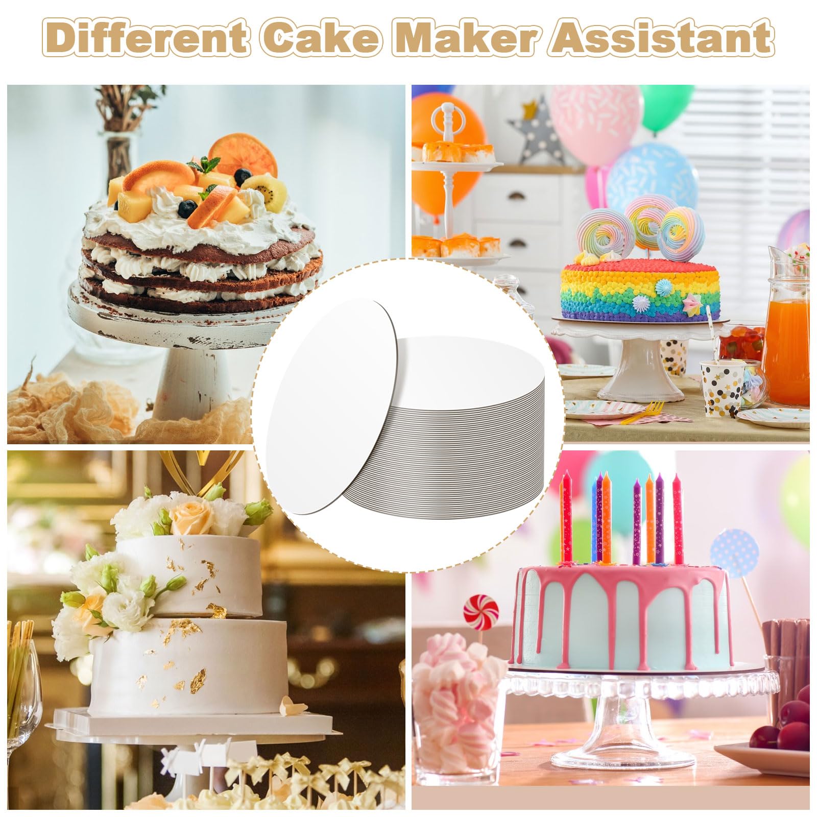 SHUESS 50-Pack 12 Inch White Disposable Cake Boards - Food Grade Oil-Proof Cardboard Rounds for Cake Decorating, Dessert Display & DIY Crafts | Perfect for Birthday Cakes, Wedding Desserts & Baking Projects