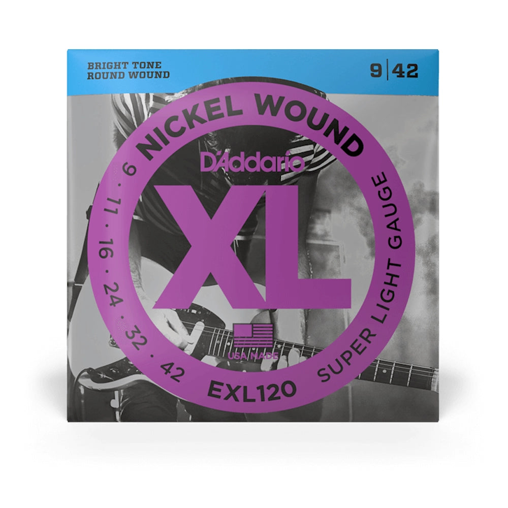 D'Addario EXL120 Nickel Wound Electric Guitar Strings - Super Light .009-.042 Gauge Set for Rock, Blues & Metal - Perfect for Stage & Studio Performance