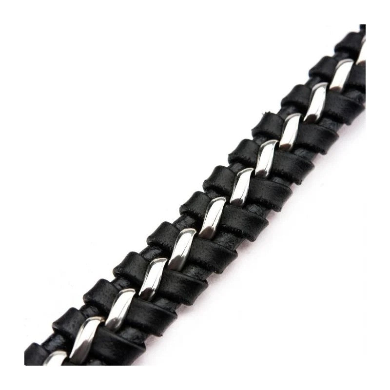 Ponza Black Woven Leather Bracelet with Silver Accent - Stylish Unisex Leather Wristband for Men and Women - Perfect for Casual Wear, Date Night, and Gifts