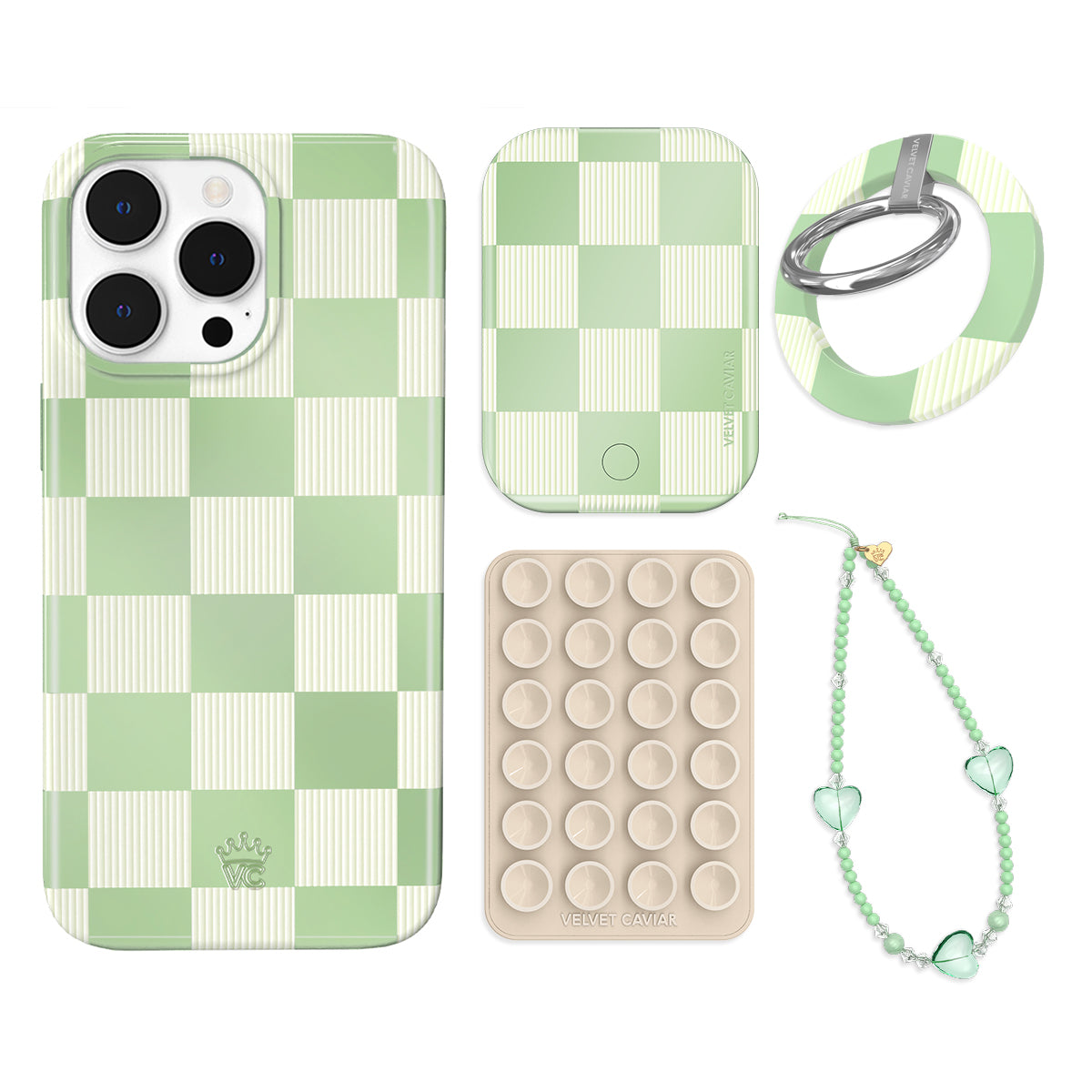 Pistachio Vibe Checkered iPhone Case with Grip - Trendy Protective Phone Cover for iPhone 13/14/15 Pro Max - Perfect for Everyday Use, Travel & Work