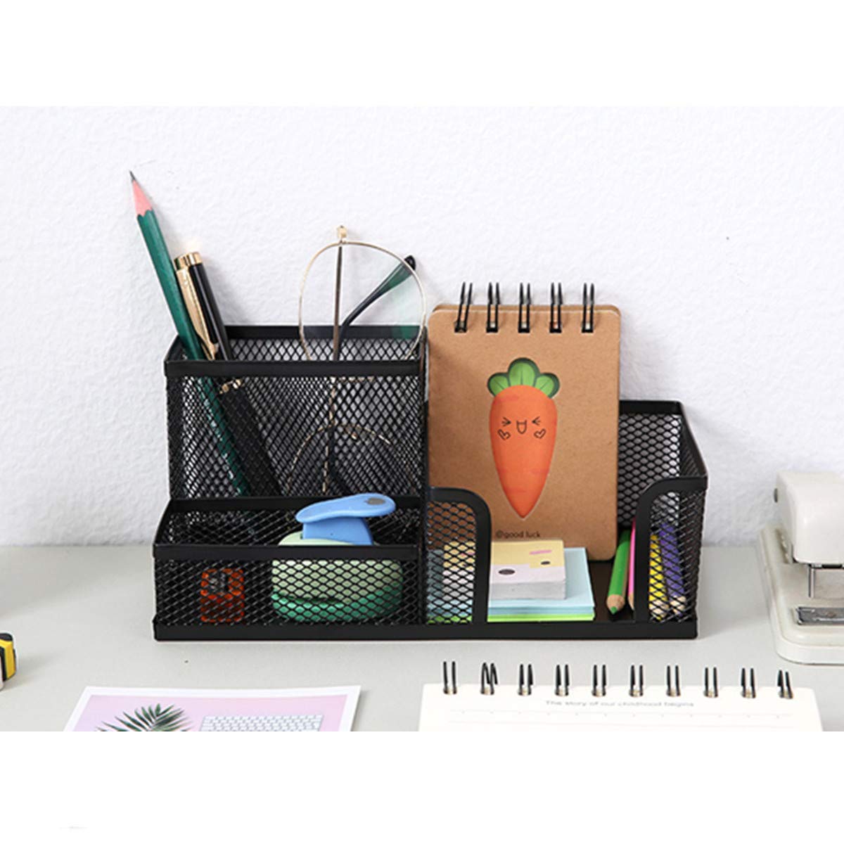 2 Pack Black Mesh Desk Organizer Pen Holder with 3 Compartments - Office Supplies Caddy for Pencils, Markers & Desk Accessories - Perfect for Home Office, School & Workspace Organization