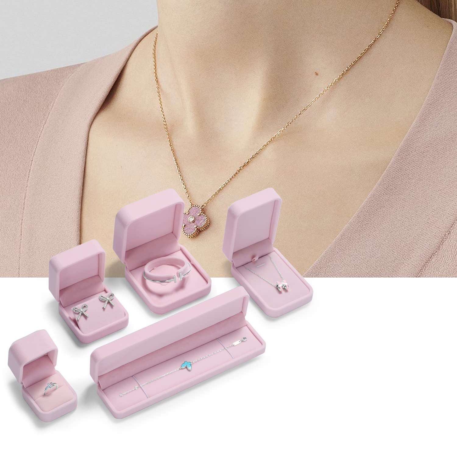 Pink Velvet Jewelry Box for Bracelets & Bangles - Gift Storage Case for Women
