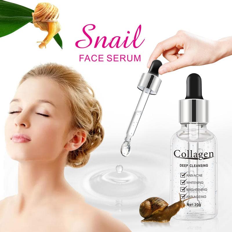 YELURI Collagen Deep Cleansing Anti-Aging Anti-Acne Whitening & Brightening Snail Serum 30ml (3-Pack) - Hydrating Facial Treatment for Glowing Skin, Dark Spot Reduction & Acne-Prone Skin Care