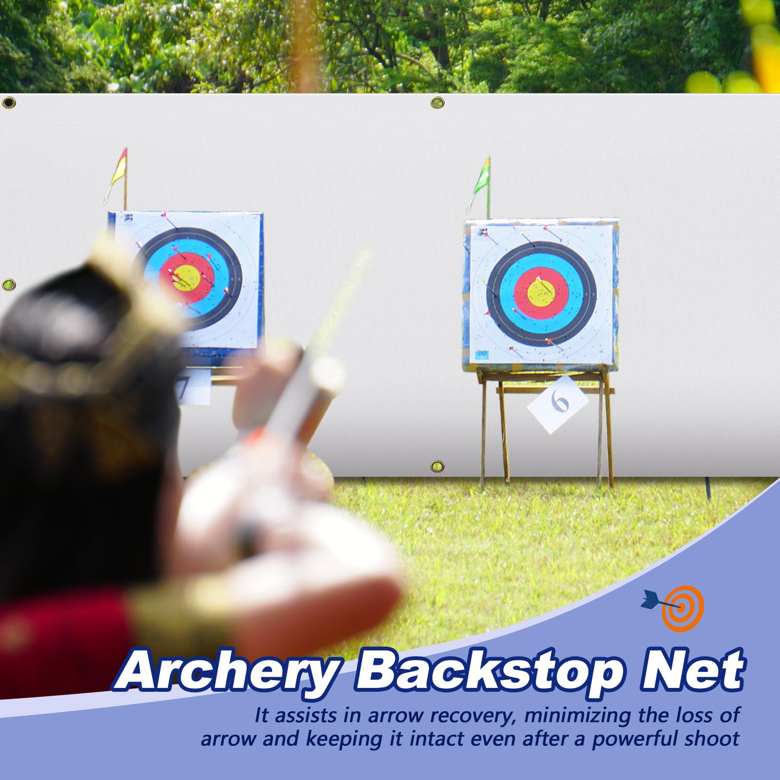 Heavy Duty Archery Backstop Net with Rope & Hooks - Durable Slingshot Target Net for Backyard Shooting Practice | Perfect for Archery Training, Hunting Prep & Outdoor Sports Activities