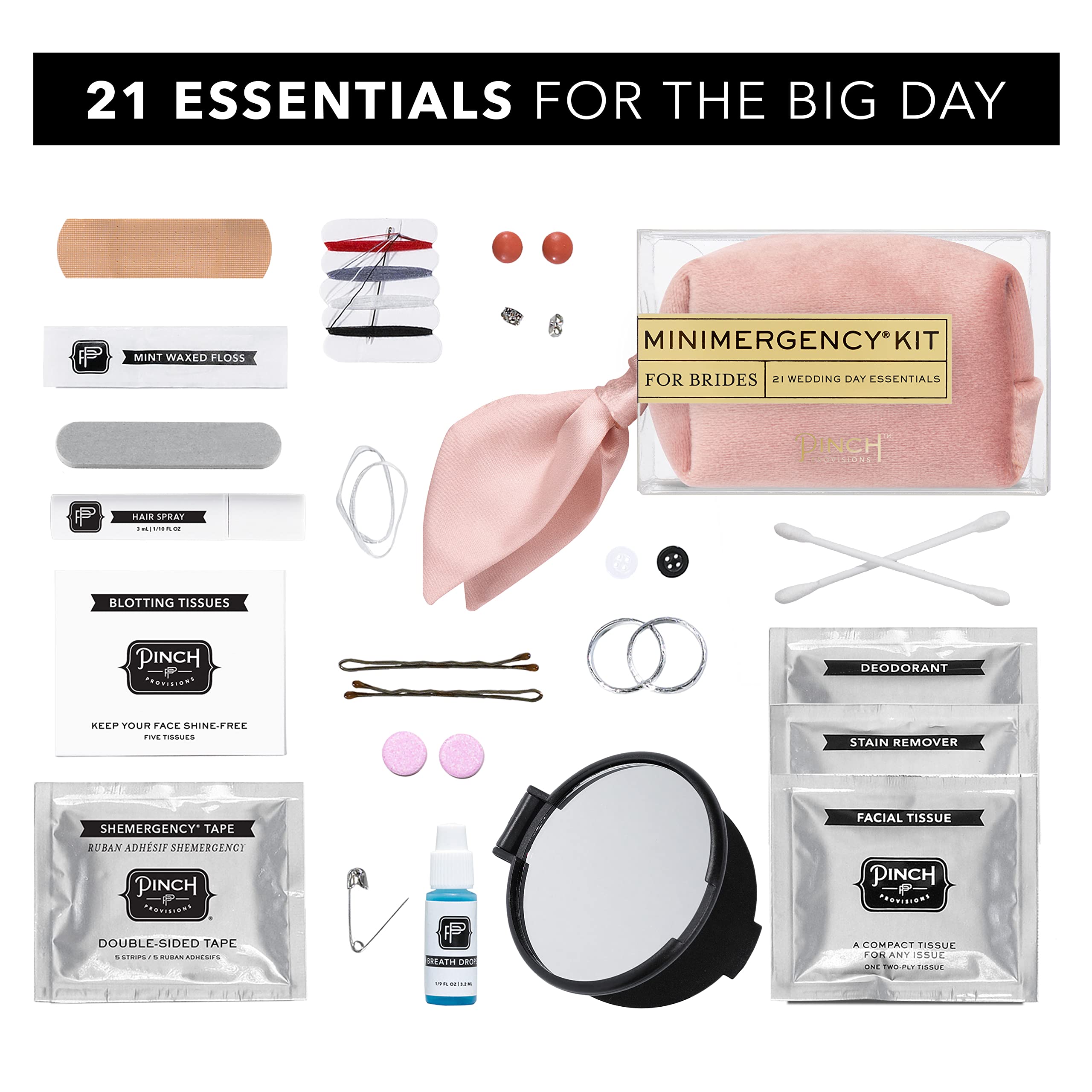 Pinch Provisions Minimergency Kit for Brides - 21 Essential Wedding Day Must-Haves in Compact Zipper Pouch | Perfect Survival Kit for Bridal Party & Emergency Preparedness | Great for Bridal Showers, Bachelorette Parties & Travel
