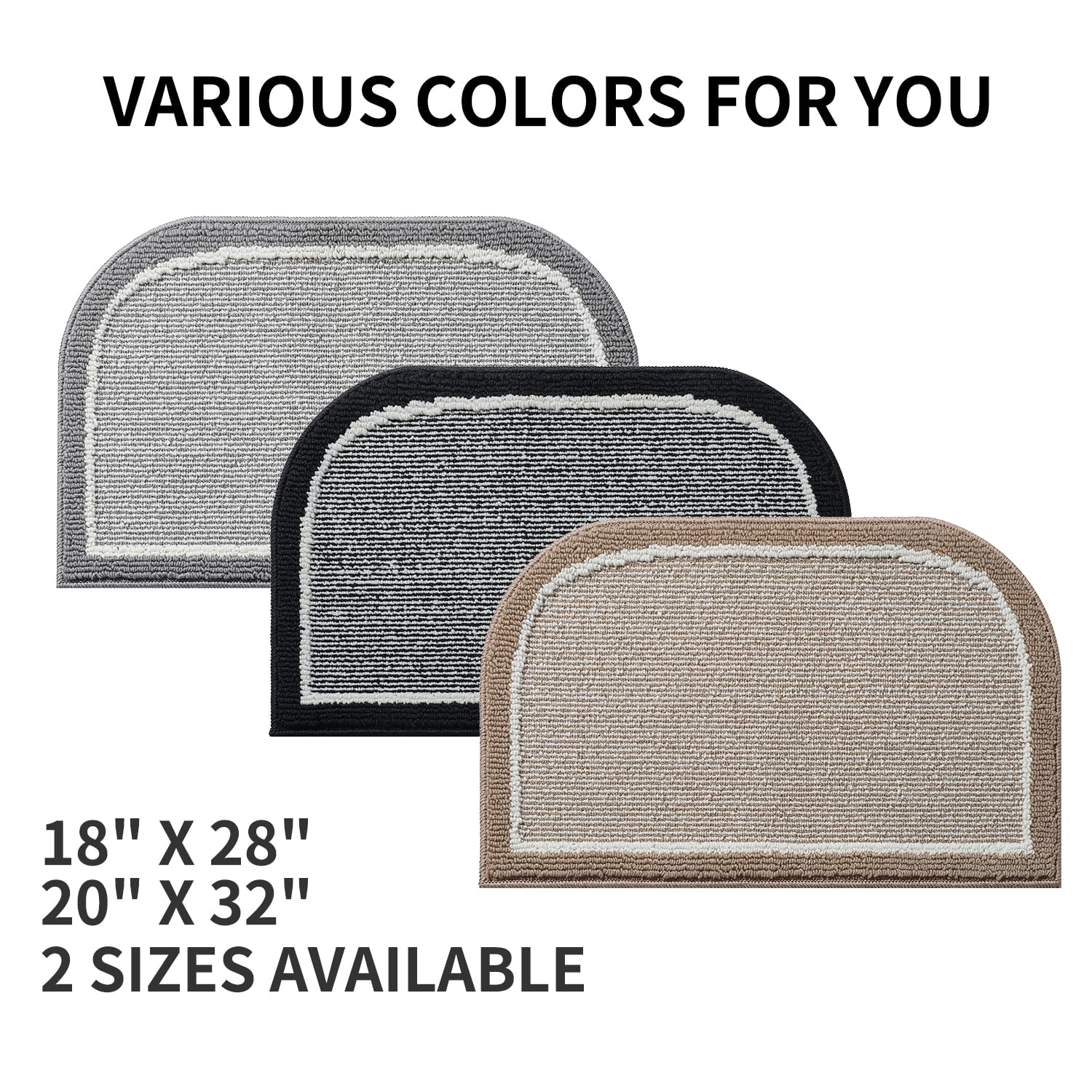 Non-Slip Kitchen Floor Mat - 100% Polypropylene Washable Rug with TPR Backing, Durable & Dirt Resistant Half Circle Design (18