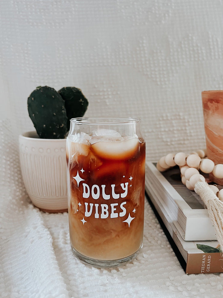Stylish 'Dolly Vibes' Glass Cup - Elegant Drinking Glass for Coffee, Tea, Juice & Cocktails - Perfect for Home, Office, Parties & Gifts