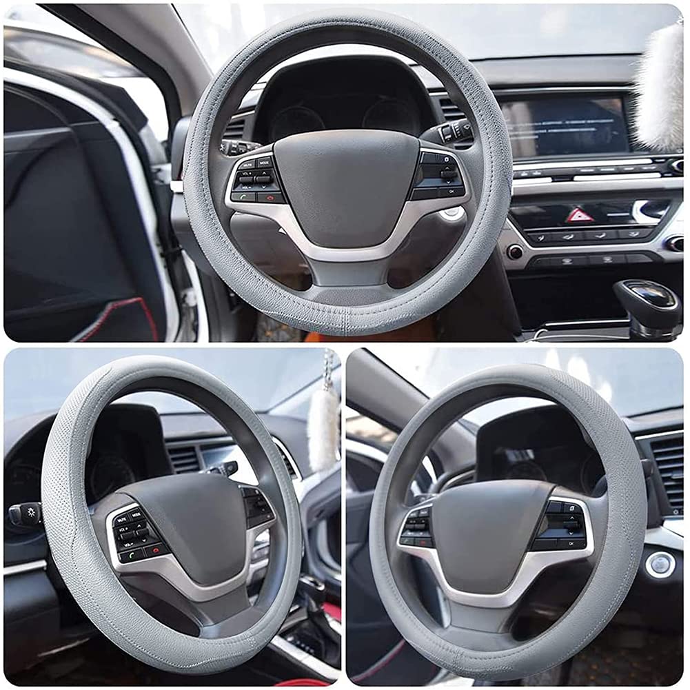 Premium Fiber Leather Car Steering Wheel Cover - Universal 15 Inch, Breathable & Anti-Slip Grip - Perfect for Daily Commuting, Road Trips and Enhanced Driving Comfort