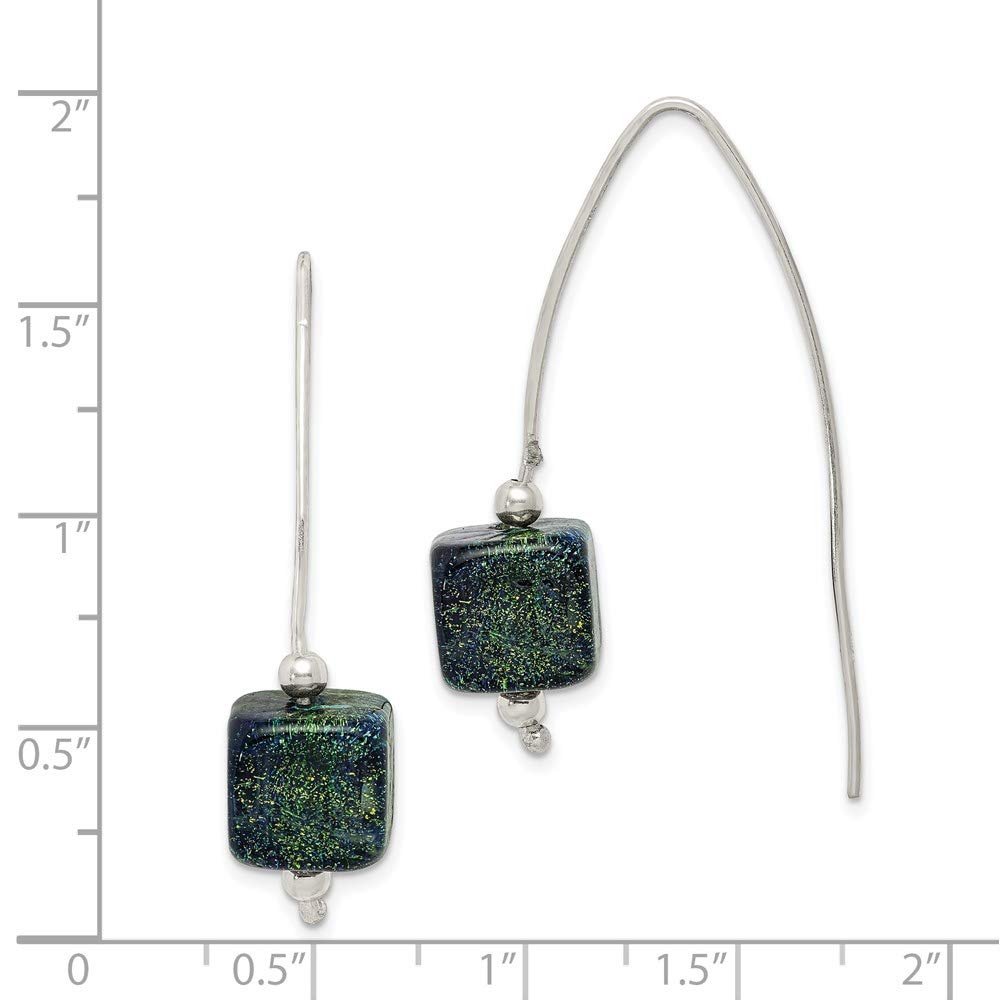 Sterling Silver Drop Earrings for Women - Elegant Blue Glass Dangle Earrings 45mm | Perfect for Parties, Weddings & Evening Events