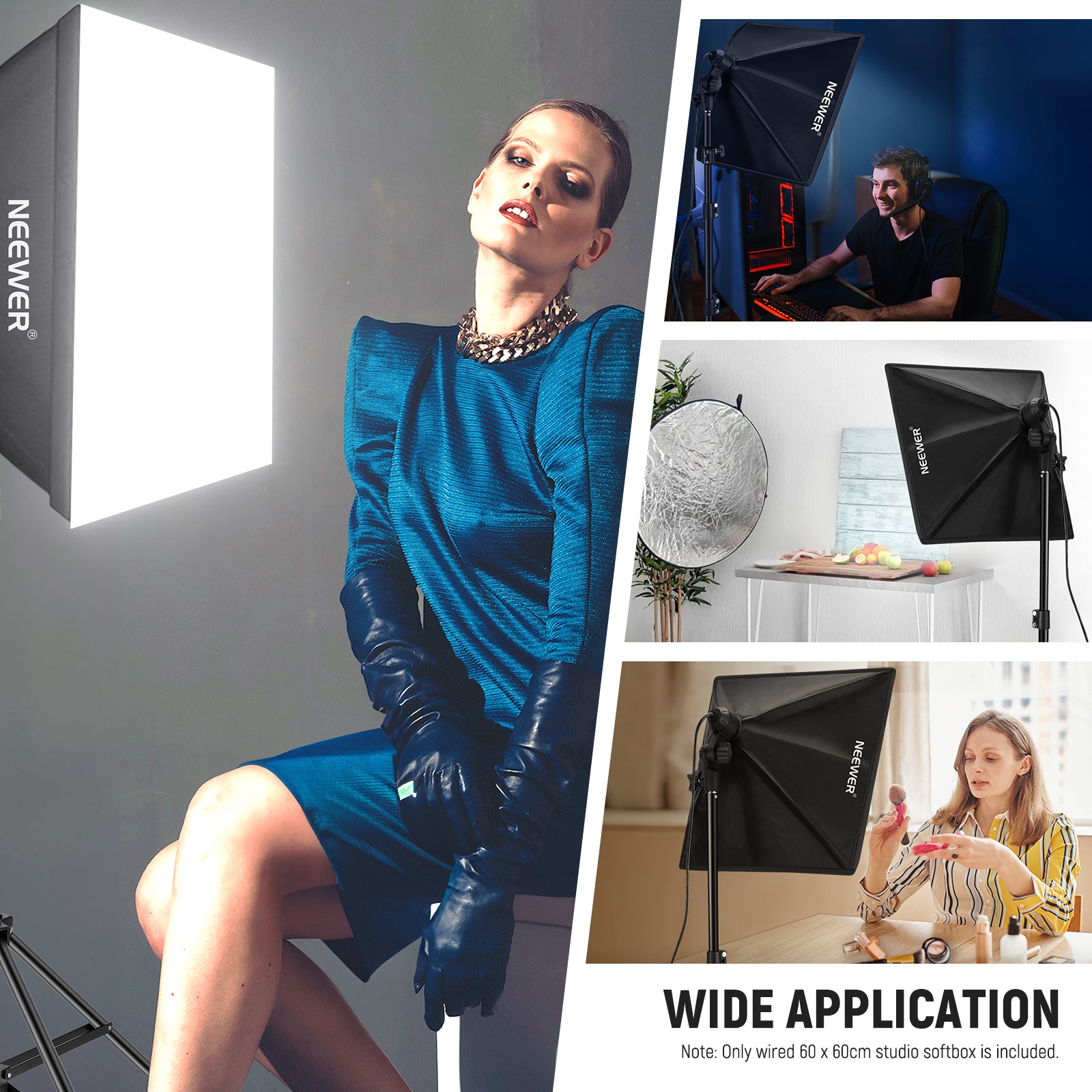NEEWER SF4040/SF6060 Photography Softbox Lighting Kit with E26 Socket & Diffuser for Studio Portrait, Product Photography - Perfect for Indoor/Outdoor Shooting