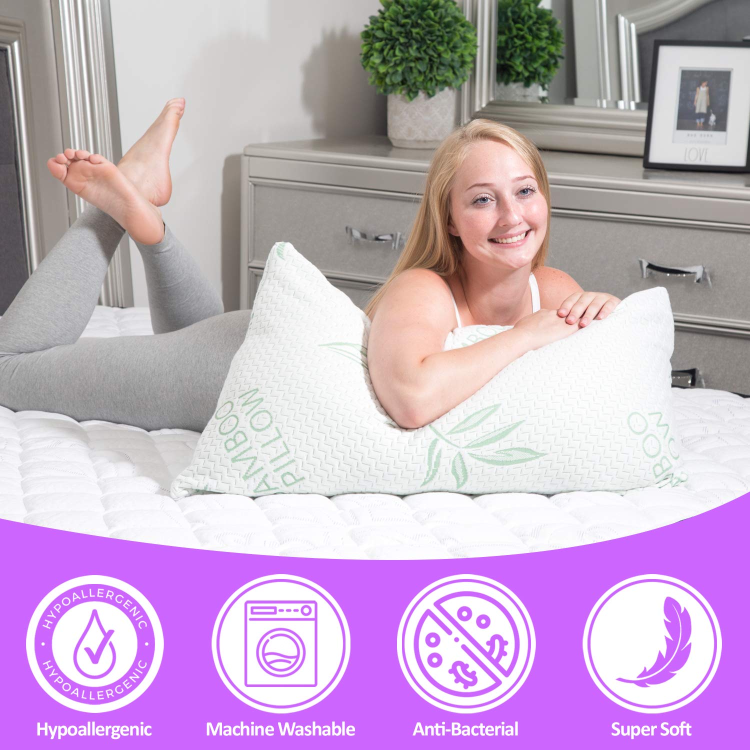 Queen Size Bamboo Rayon Cooling Pillow with Shredded Memory Foam - Adjustable Firmness for Back, Stomach & Side Sleepers | Removable Washable Cover | Perfect for Hot Sleepers & Night Sweat Relief | Ideal for Bedroom, Guest Room & Travel (1 Pack)