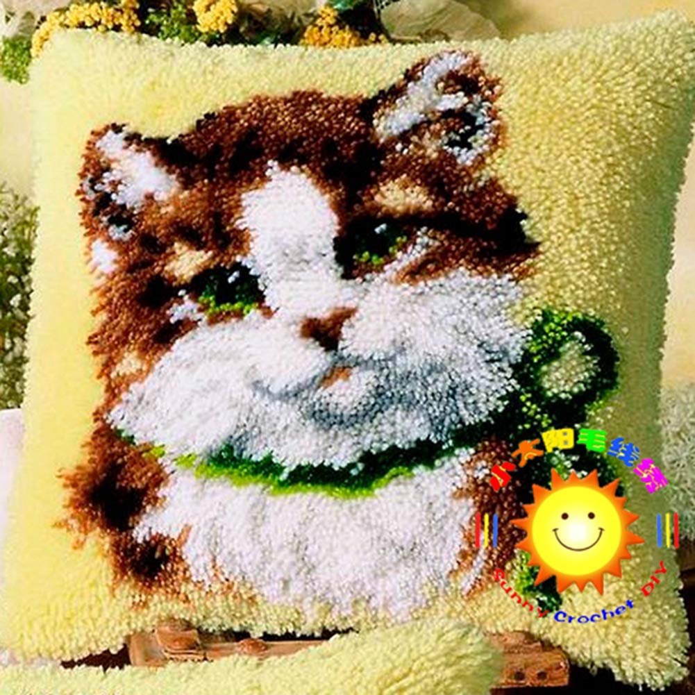 DIY Latch Hook Kits for Handmade Pillow Covers - Floral, Bird & Cat Design Crochet Needlework Crafts, Decorative Throw Pillows for Sofa, Couch & Home Decor | Perfect Gift for Cat Lovers & Craft Enthusiasts