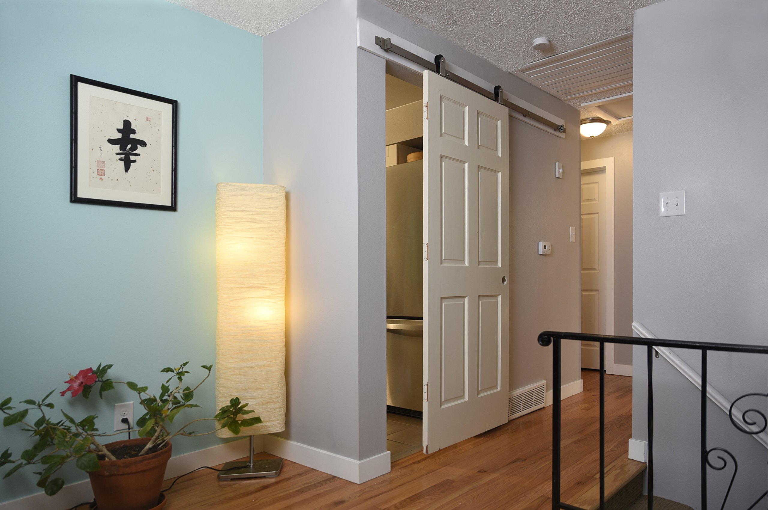 Premium Stainless Steel Barn Door Sliding Kit - 6.6ft Top Mount Hardware (Model BD1025) for Modern Farmhouse & Rustic Home Decor - Easy Installation for Bedrooms, Closets, Pantries & Room Dividers