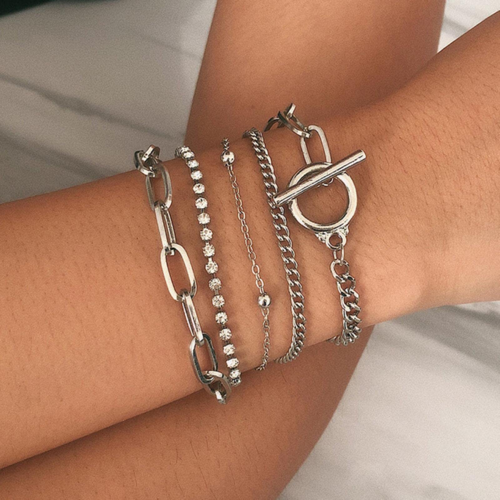 Punk Curb Cuban Chain Bracelets for Women - Thick Gold Color Charm Bracelet Set, Trendy Fashion Jewelry Accessories | Perfect for Parties, Gifts & Everyday Wear