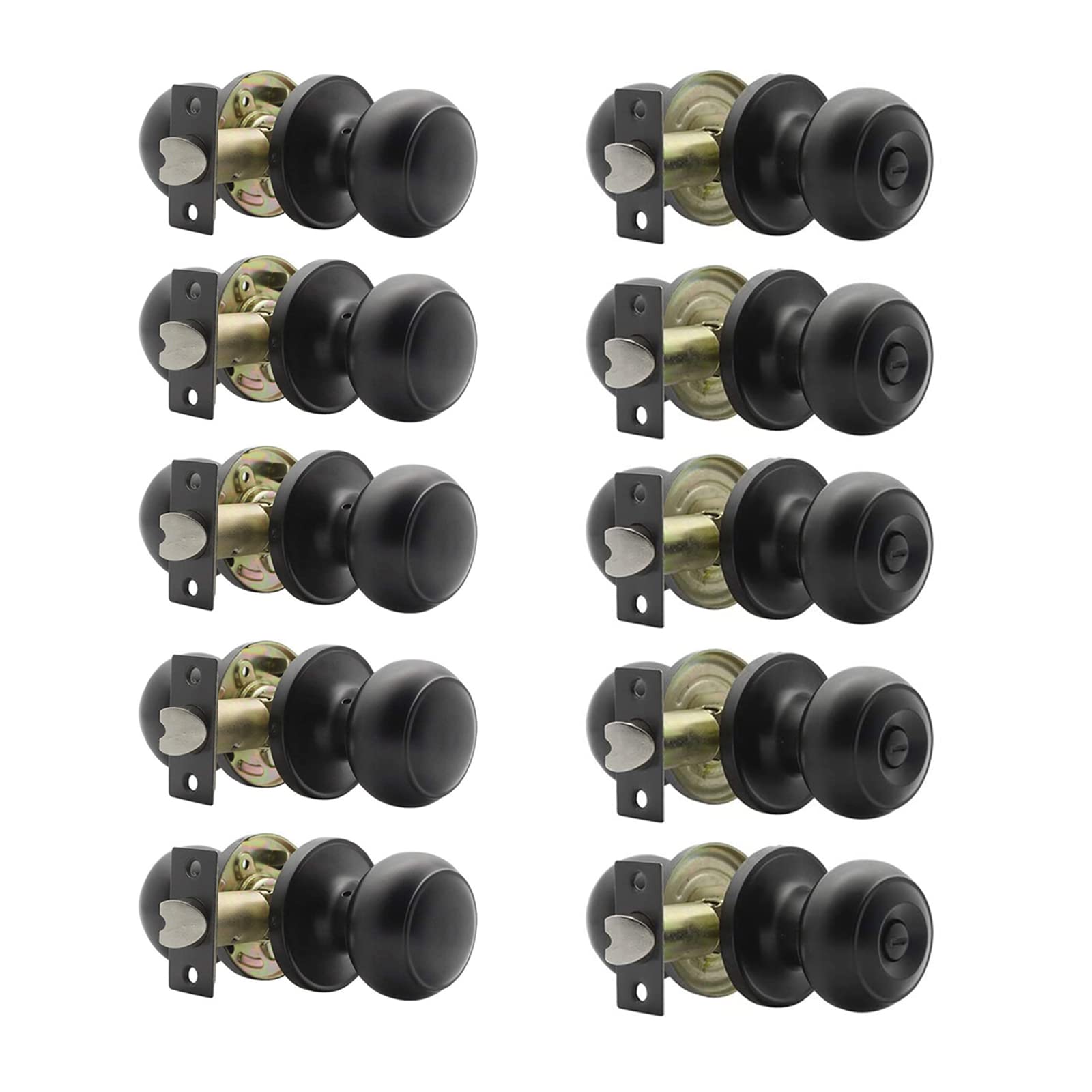 Probrico 5-Pack Matte Black Interior Door Knobs - Passage & Privacy Door Handles Set for Bedroom, Bathroom & Closet (10 Pieces Total) - Durable & Stylish Home Hardware