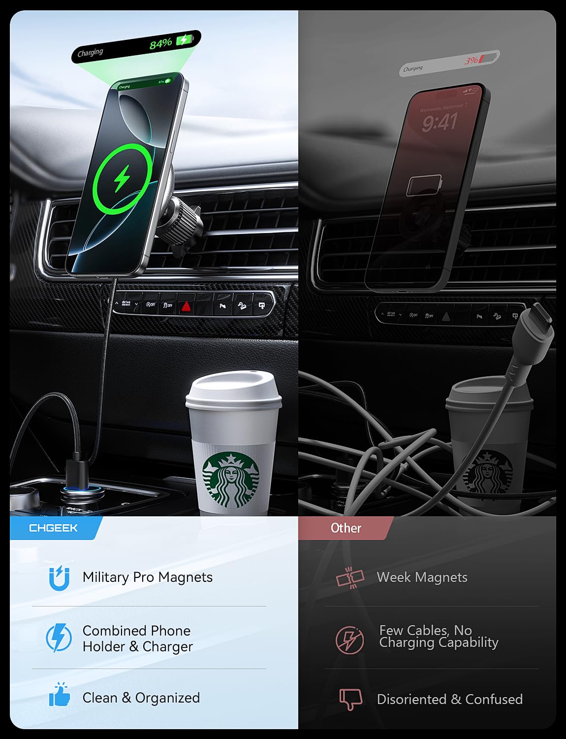 Magsafe Car Mount Charger - 15W Fast Wireless Charging LED Magnetic Phone Holder for iPhone 15/14/13/12 - Air Vent Car Phone Mount with Secure Grip - Perfect for Commuting, Road Trips & Hands-Free Driving