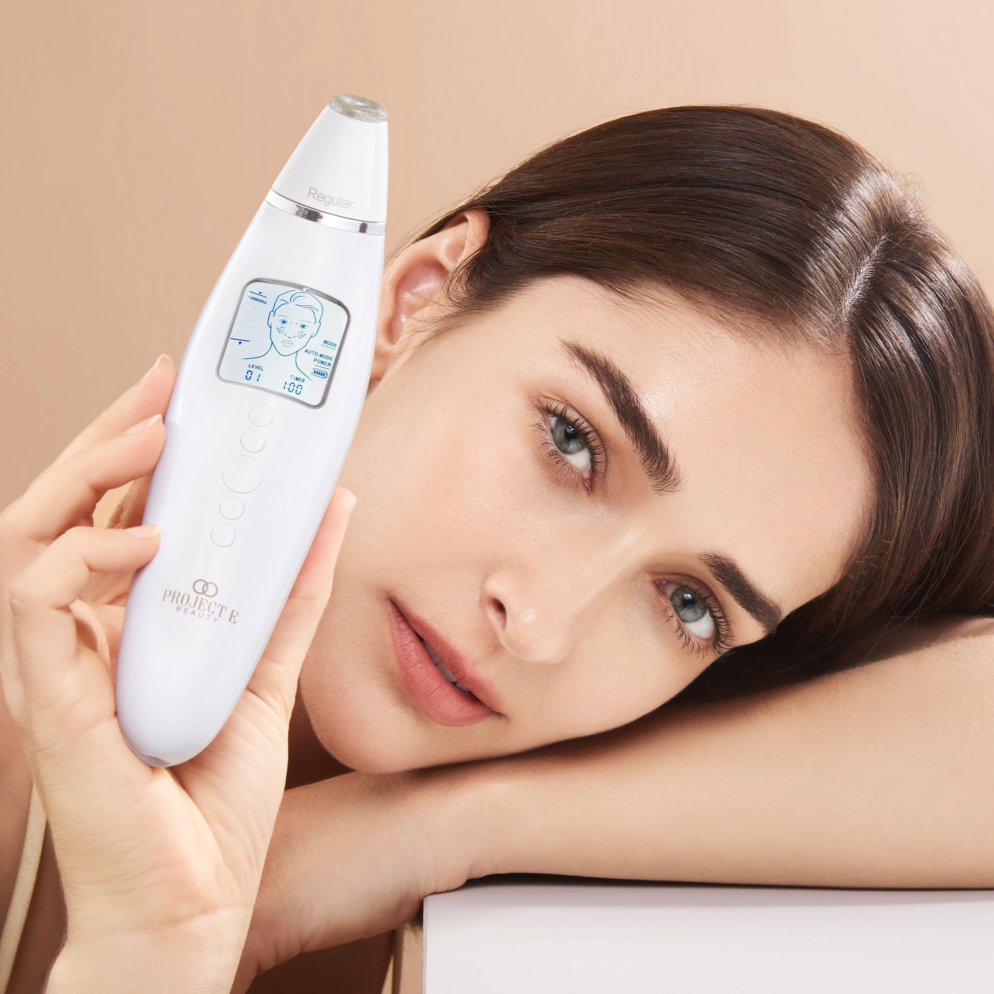 Project E Beauty Facial Microdermabrasion Wand - Gentle Exfoliating Device for Wrinkles, Fine Lines & Pores Reduction - 4 Interchangeable Heads with Vacuum Suction - Achieve Fresh, Radiant Skin - Perfect for At-Home Spa Treatments & Anti-Aging Skincare Routine