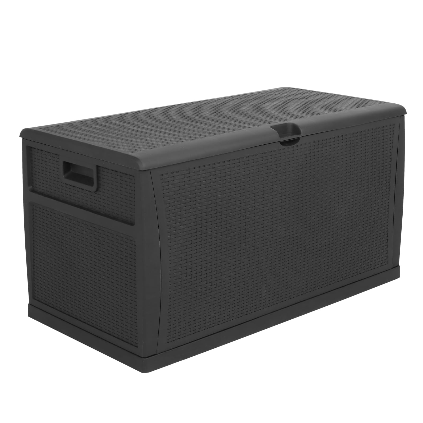VINGLI 120 Gallon Outdoor Storage Box with Lockable Lid - Waterproof Plastic Deck Box with Rattan Grain Surface for Patio, Garden, Pool, Balcony & Yard - Perfect for Storing Cushions, Pool Toys & Outdoor Gear (Black)