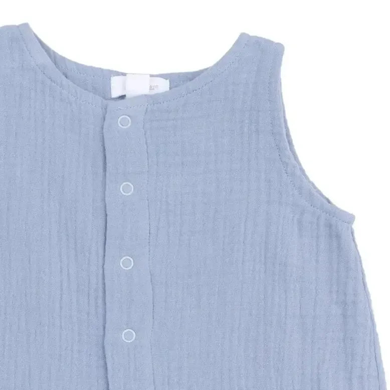 Angel Dear Organic Muslin Sleeveless Shortie for Baby - Soft Dusty Blue Cotton Sleepwear, Perfect for Summer & Nursery Comfort