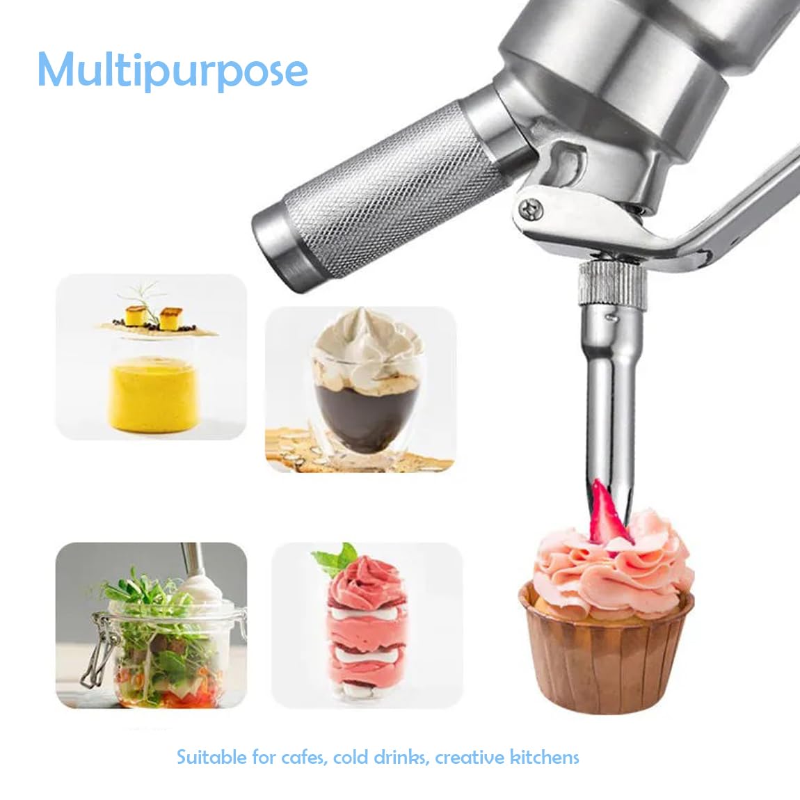 Premium 304 Stainless Steel Whipped Cream Dispenser 500ml with 3 Nozzles - Professional Cream Whipper, Espuma Siphon for Desserts, Coffee, Cakes & Cocktails - Perfect Christmas Gift for Bakers & Home Chefs