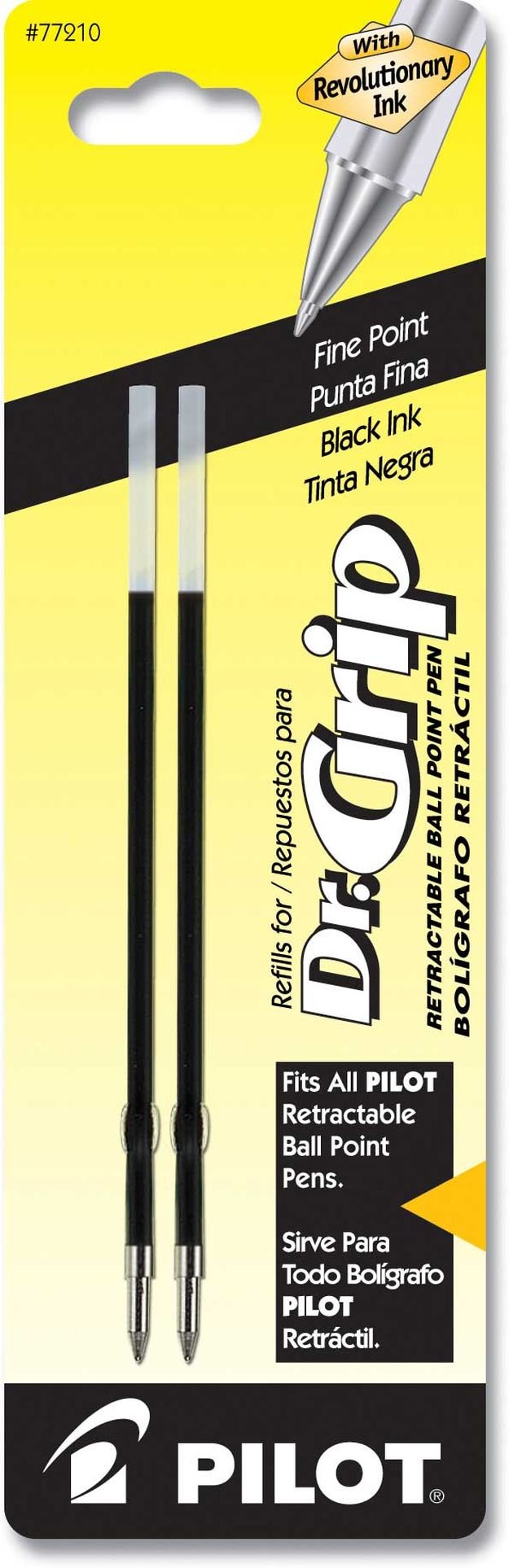 PILOT Dr. Grip Ballpoint Ink Refills for Retractable Pens - Fine Point 0.7mm Black Ink (2-Pack) - Smooth Writing Refills for Office, School & Everyday Use (Model 77210)