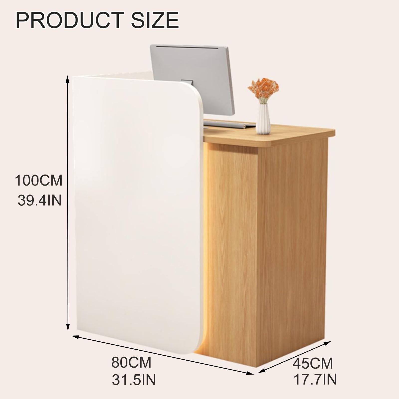 Modern LED Reception Desk with Lockable Drawer - White & Gray Front Counter for Retail Stores, Supermarkets, Hotels & Offices - Perfect for Checkout Counters, Lobby Areas & Customer Service Stations
