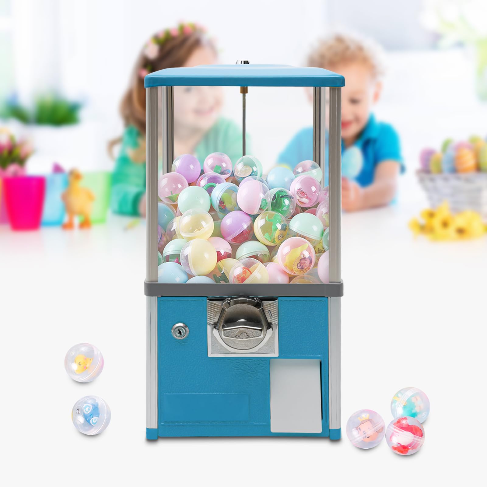 25-Cent Commercial Big Capsule Gumball Machine for Kids - Blue Vending Machine for Game Stores, Arcades & Birthday Parties