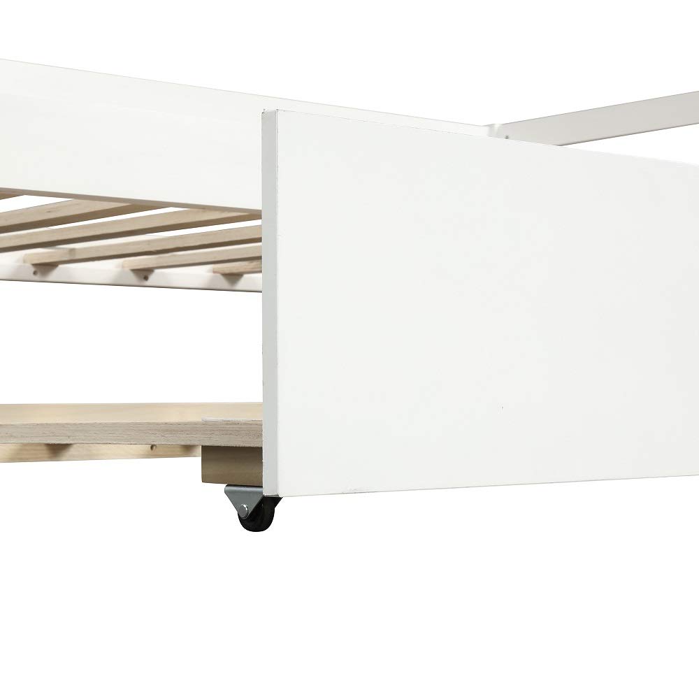 Rhomtree Twin Size Daybed with Trundle - Solid Wood Platform Bed Frame, Convertible Futon Sofa Bed for Guest Room, Dorm & Small Spaces (White) | Perfect for Sleepovers, Studio Apartments & Multi-Purpose Furniture