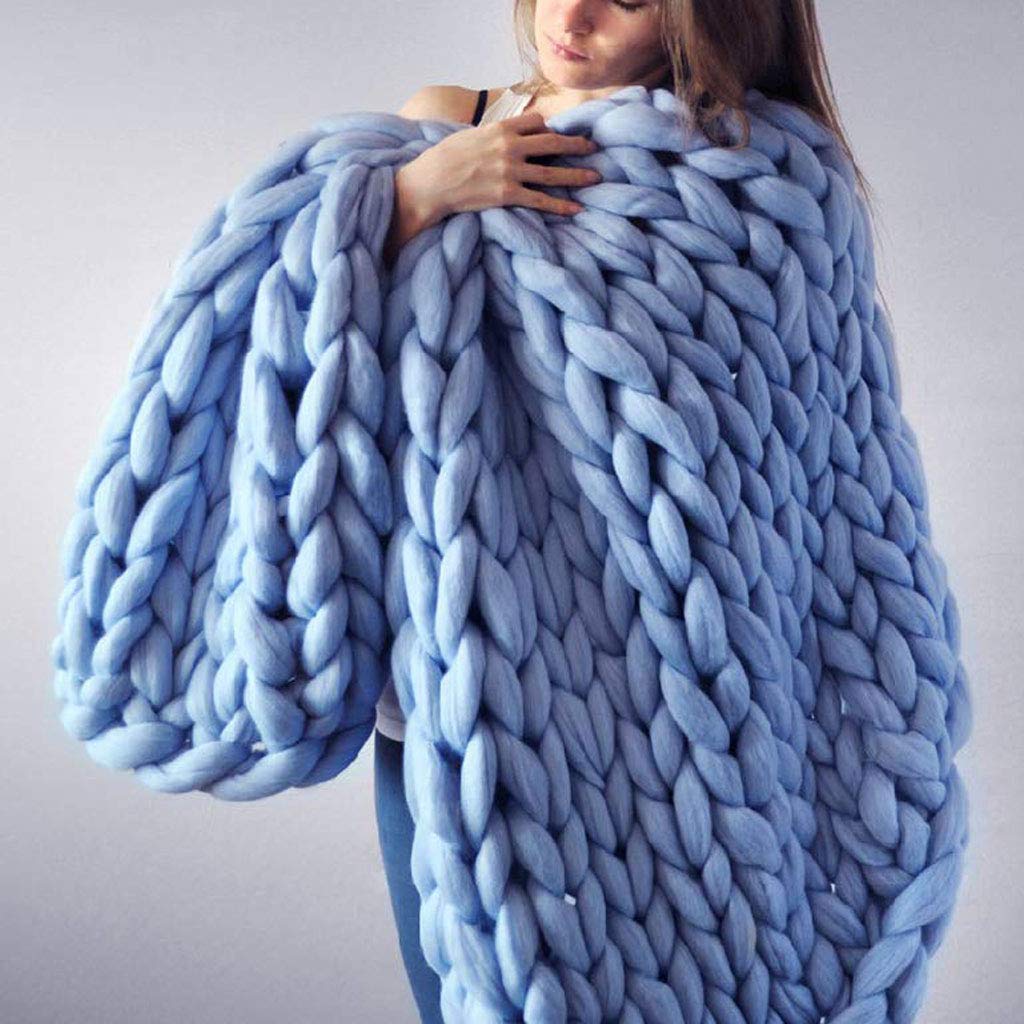 Chunky Knit Blanket - Handmade Giant Soft Thick Knitted Throw for Bed, Sofa & Yoga - Blue 127x152cm | Cozy Home Decor Gift & Living Room Accessory