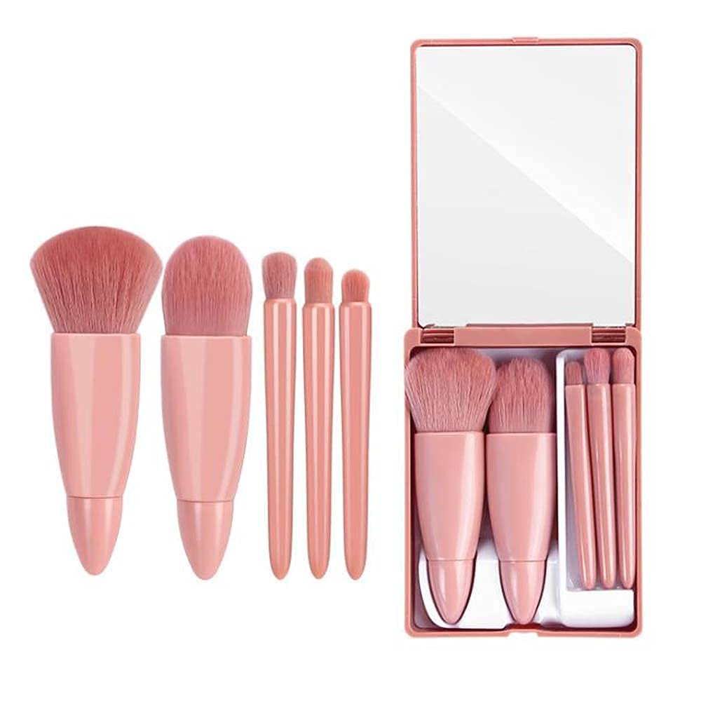 Rubyface 5-Piece Professional Makeup Brush Set with Travel Case & Built-in Mirror - Portable Cosmetic Brushes for Eyeshadow, Powder, Foundation & Blush - Perfect for Travel, Home Makeup & Professional Use
