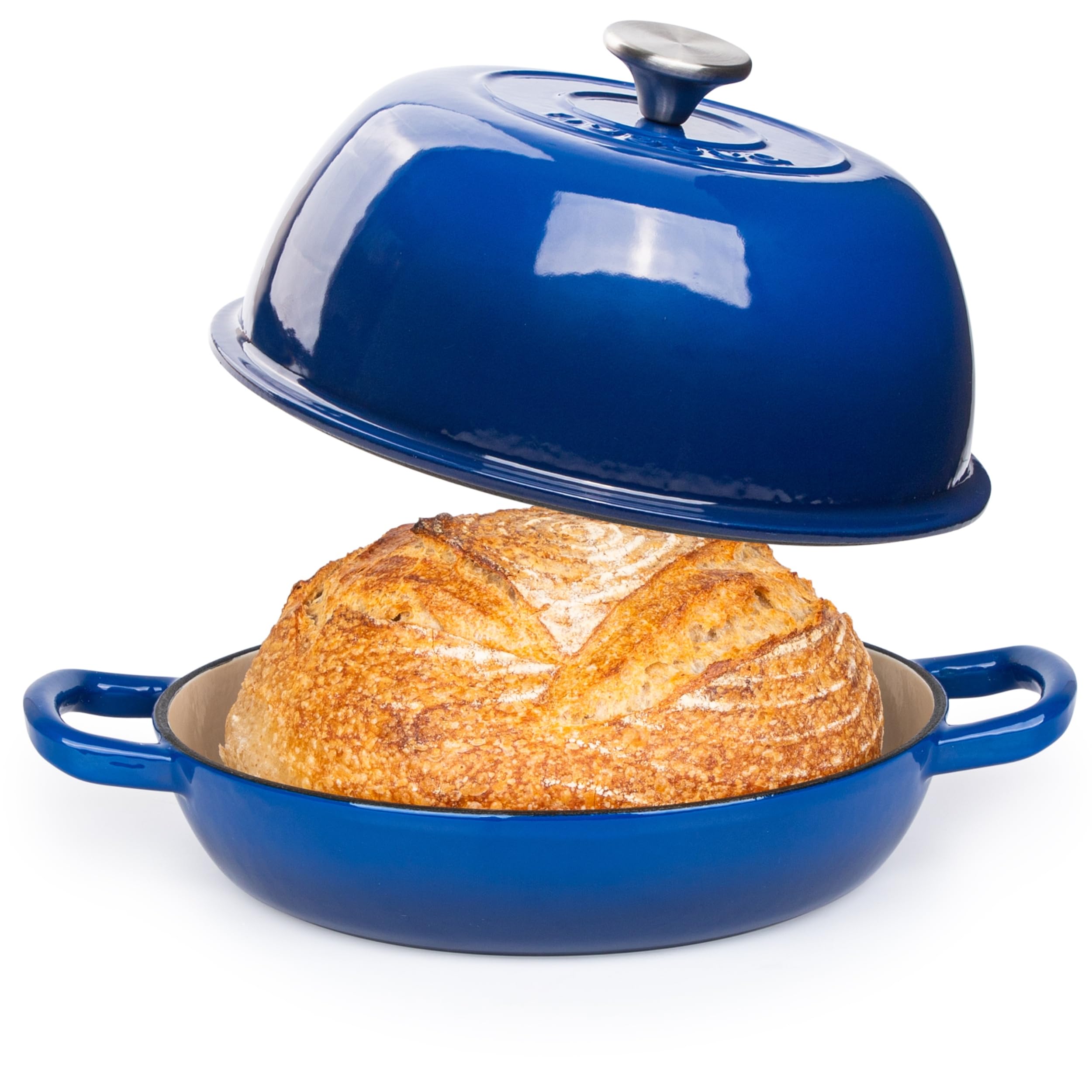 Nuovva 6-Quart Enameled Cast Iron Dutch Oven for Baking Sourdough Bread, Stews & More – 22cm Dark Blue Bread Pot – Perfect for Camping, Oven & Stovetop Cooking
