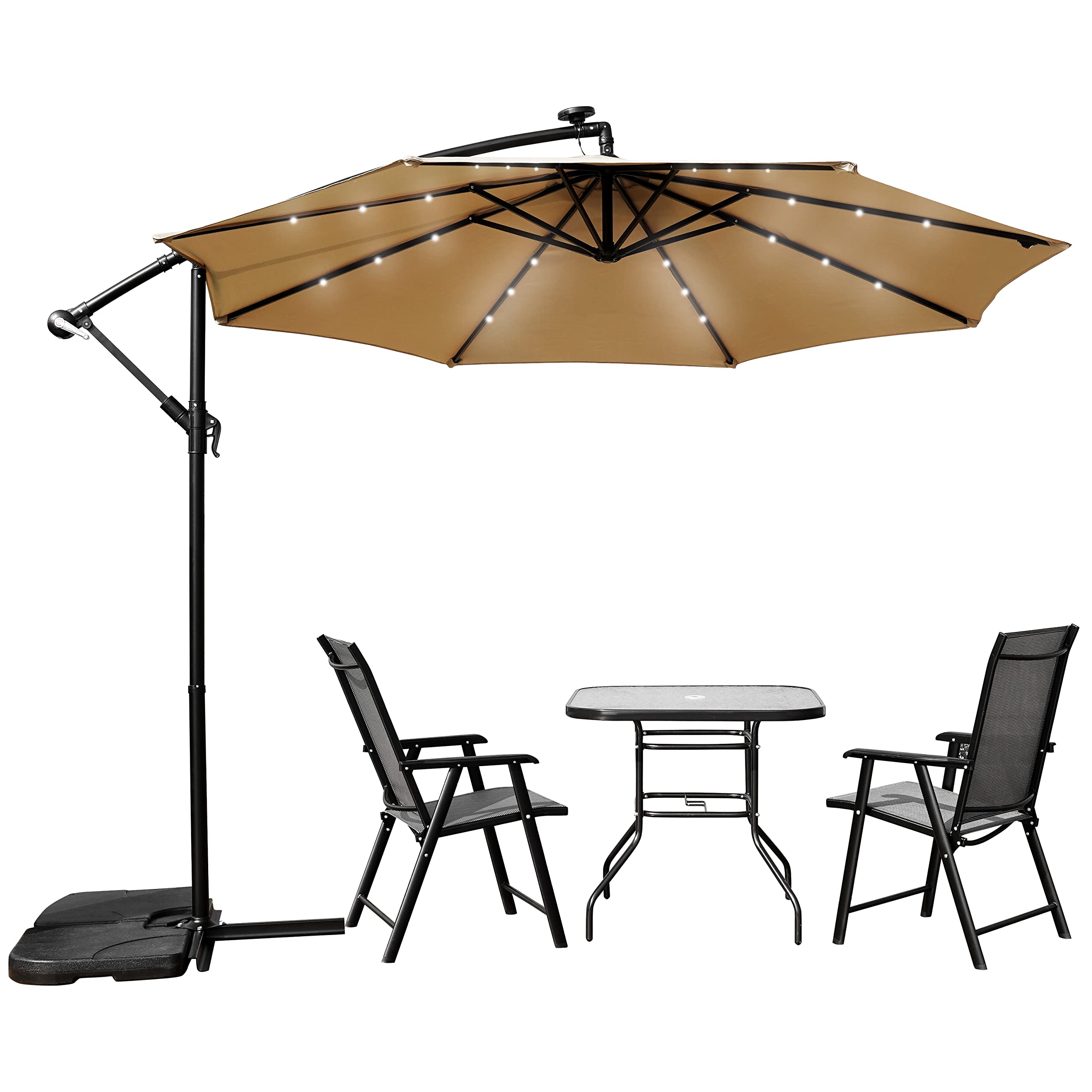 LeisureMod Willry 10 Ft Modern Outdoor Offset Cantilever Hanging Patio Umbrella with Solar Powered LED Lights - Perfect for Poolside, Backyard, and Patio Relaxation