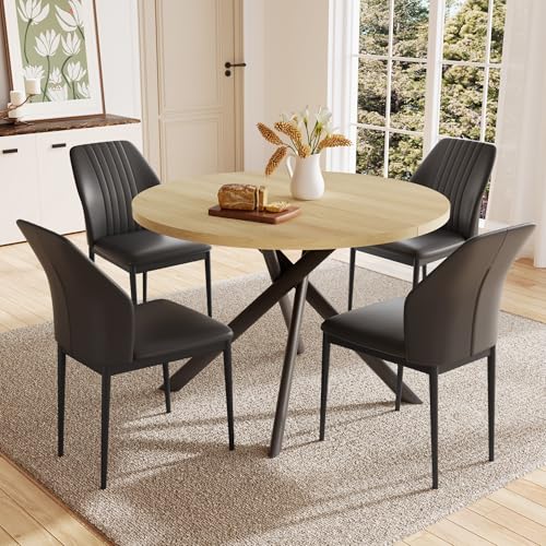 Cream Table+4 Black Chairs