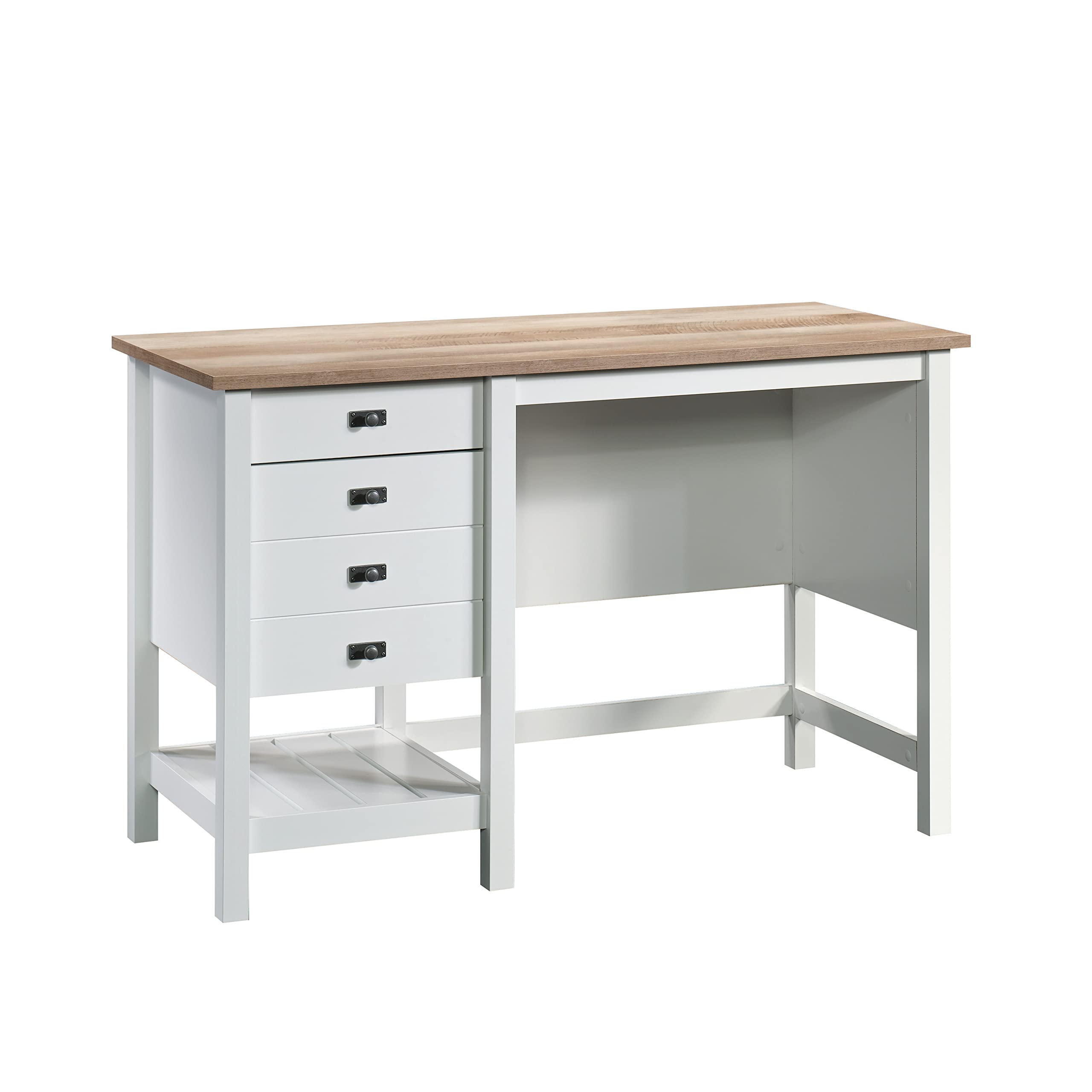 Sauder Cottage Road Coastal Single Pedestal Desk - Soft White Finish - Perfect for Home Office, Study & Small Spaces - Coastal Style Writing Desk with Storage