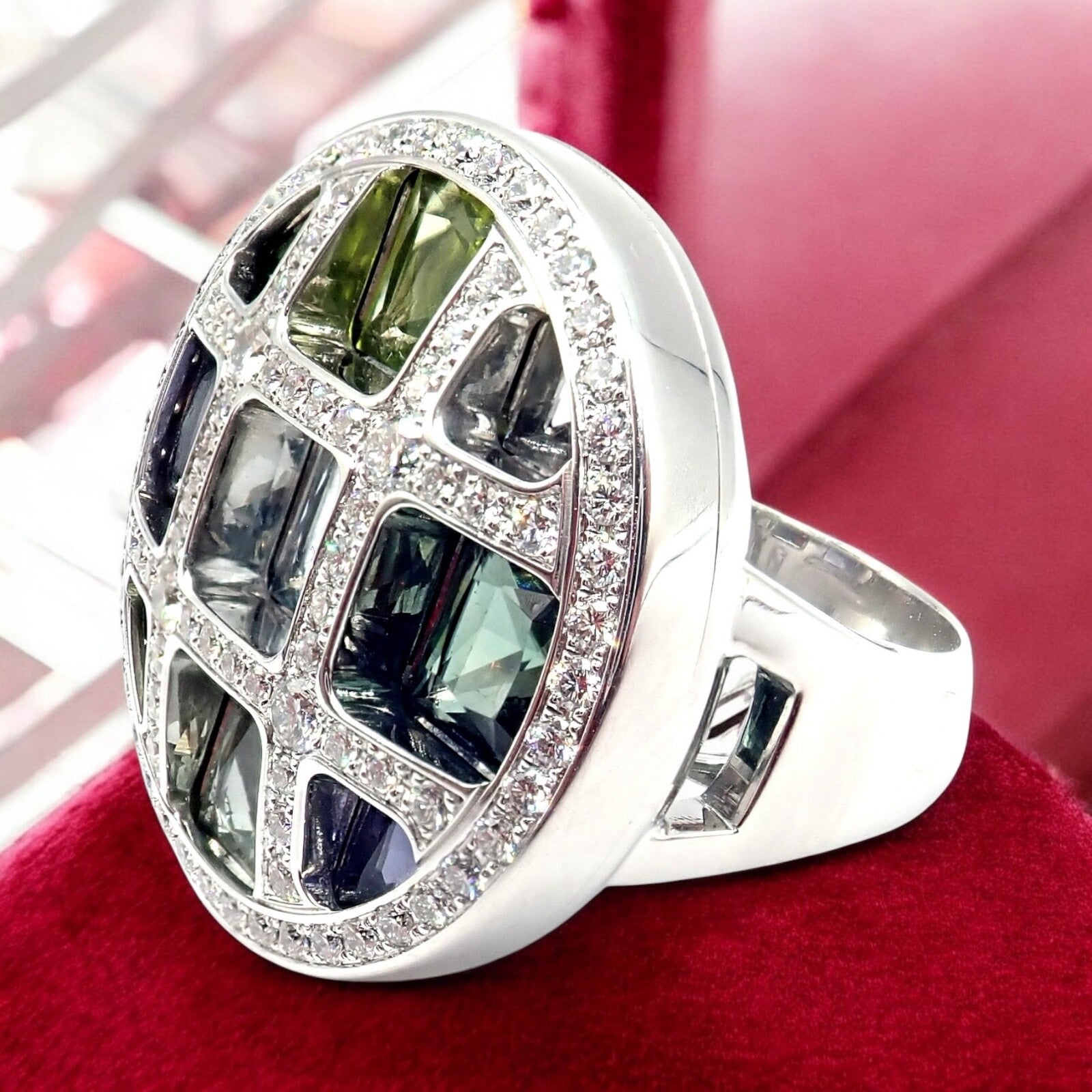 Cartier Pasha 18k White Gold Diamond & Color Stone Ring - Size 6 (52) with Original Box & Papers - Luxury Jewelry for Weddings, Anniversaries & Special Occasions