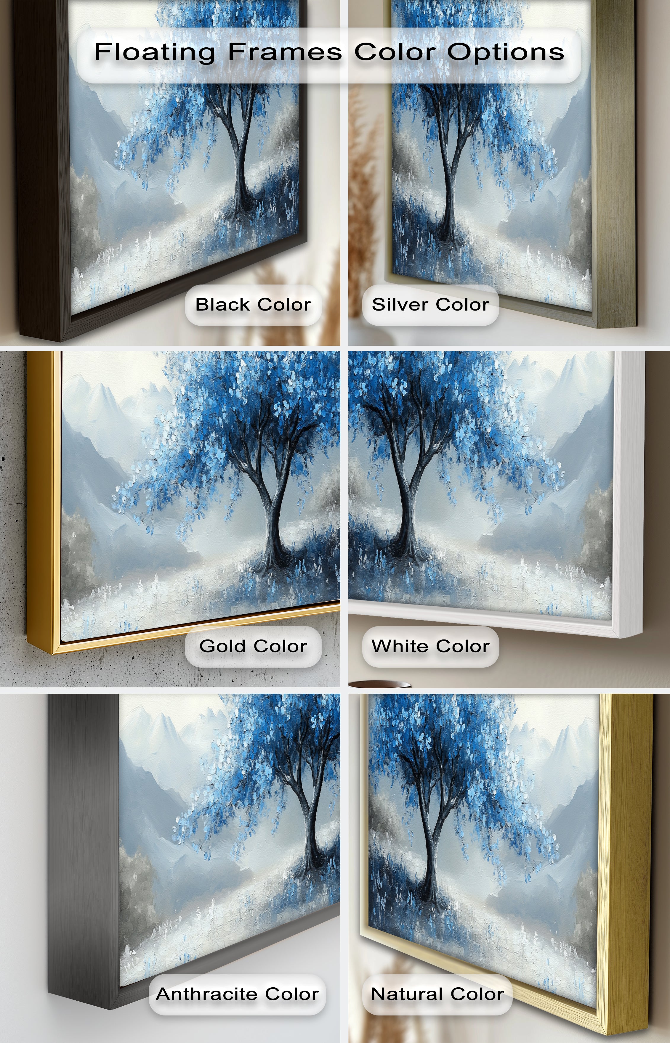 Blue Tree Landscape Oil Painting - Handmade Canvas Art for Home & Office Decor, Living Room Wall Art, Gift Idea