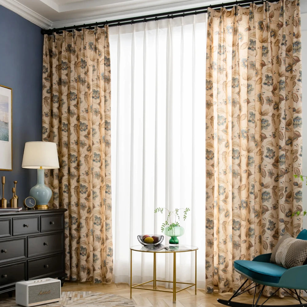 French Country Floral Blackout Curtains - Custom Room Darkening Window Drapes for Bedroom & Living Room - Elegant Home Decor with Light Blocking Feature