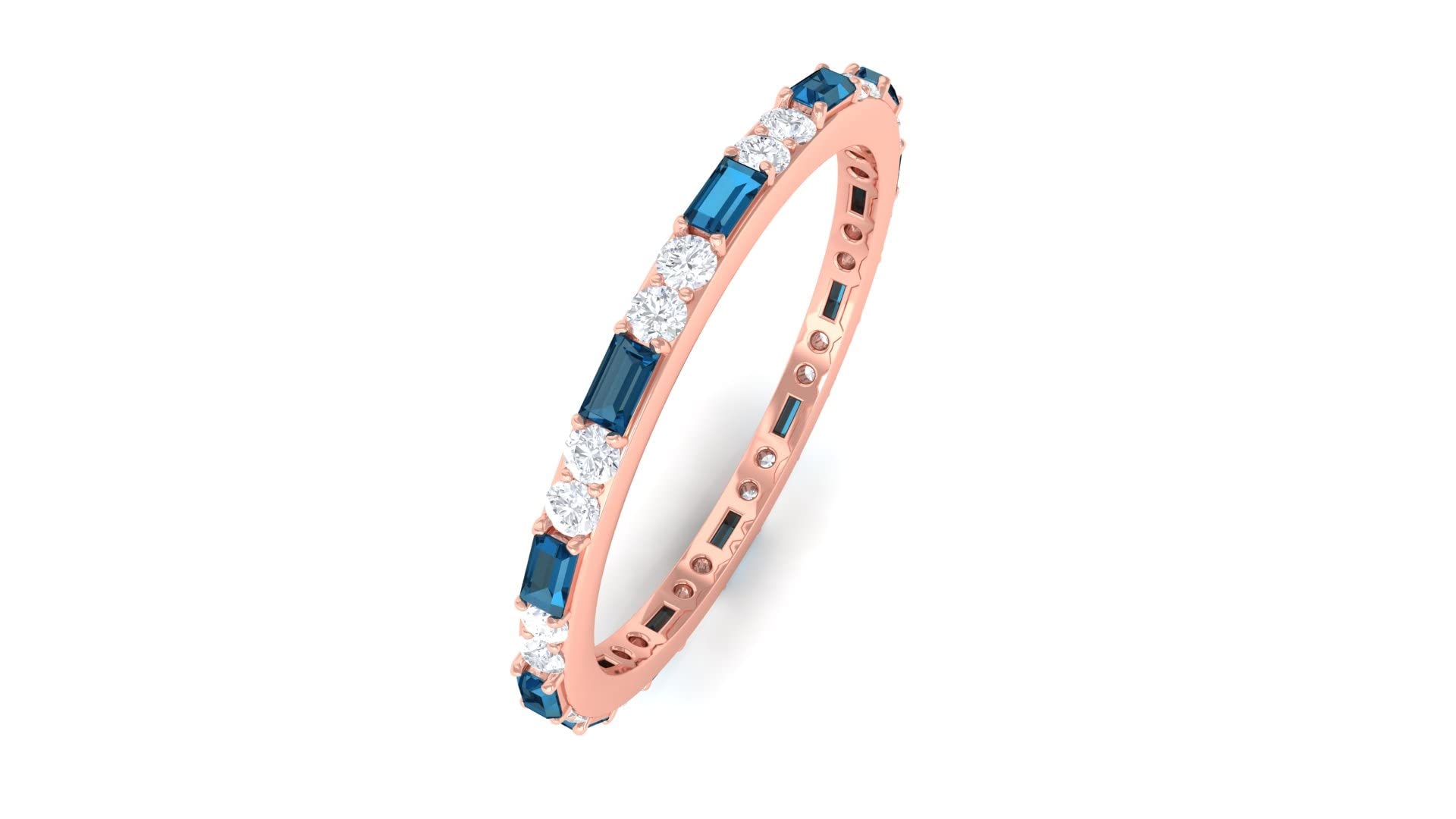 3/4 CT London Blue Topaz & Diamond Eternity Ring - 14K Solid Gold Baguette Cut Blue Topaz Wedding Band, Anniversary Gift for Her - Perfect for Engagements, Bridal Jewelry & Special Occasions