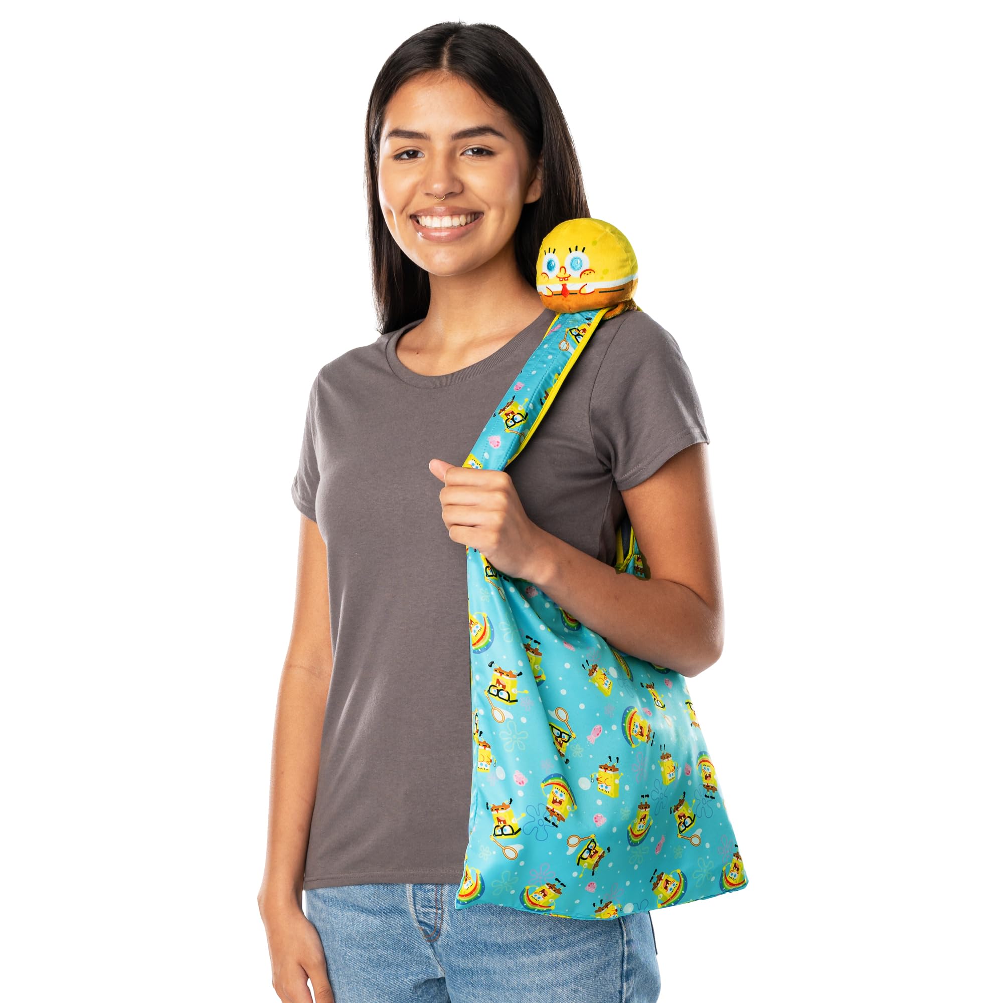 TeeTurtle SpongeBob SquarePants Plushie Tote Bag - Officially Licensed Cute Kawaii Foldable Shoulder Bag for Women & Teens | Perfect for School, Shopping & Beach Day